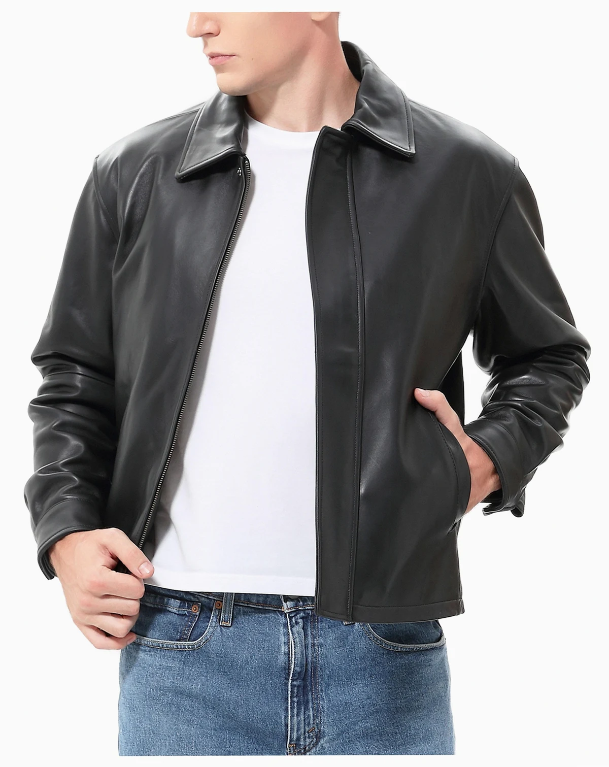 Men Ryan Zip Front Leather Jacket - Tall