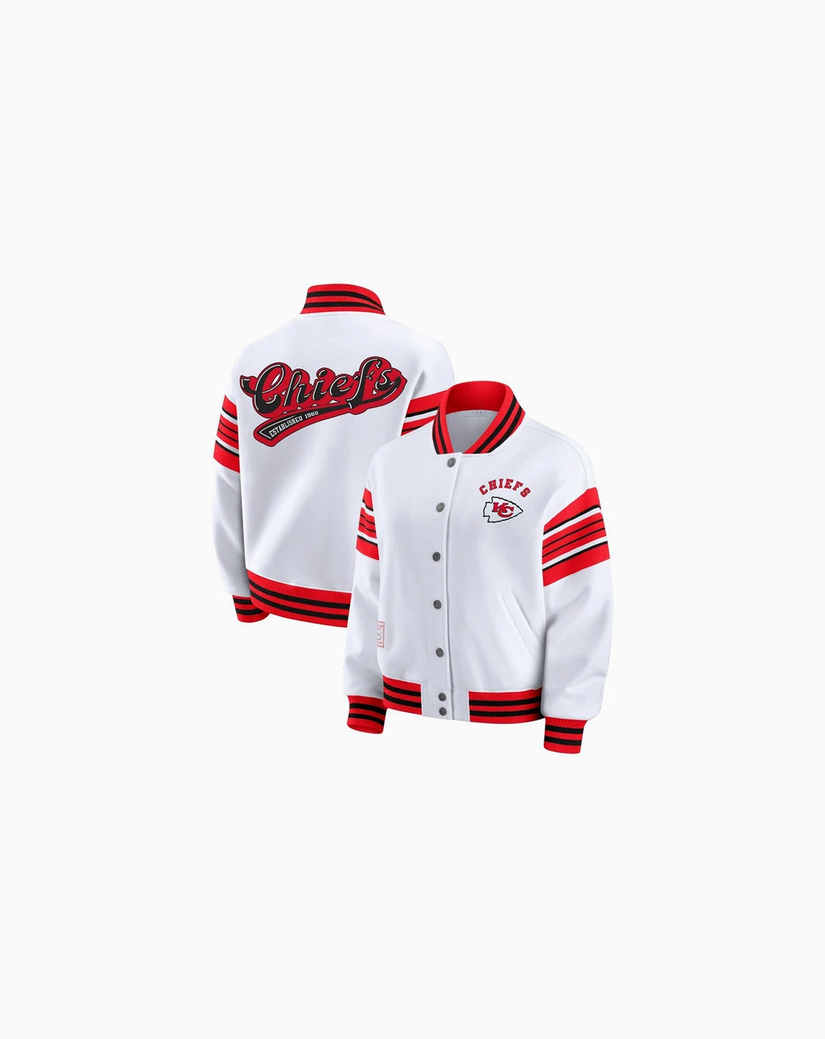 Women's White Kansas City Chiefs Plus Size Full-Snap Fleece Sweatshirt Jacket