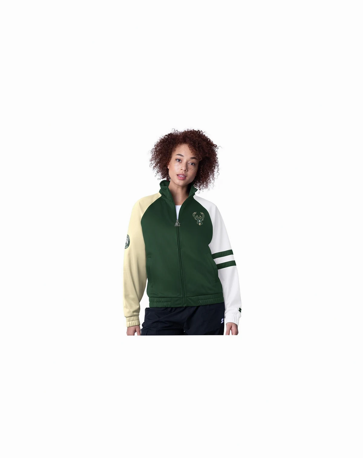 Women's Hunter Green Milwaukee Bucks Line Up Dolman Raglan Full-Zip Track Jacket