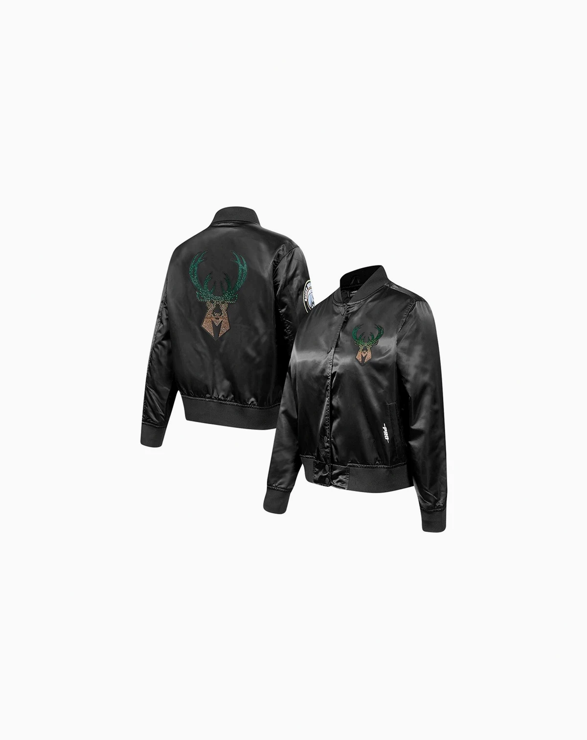 Women's Black Milwaukee Bucks Rhinestone Satin Full-Snap Jacket