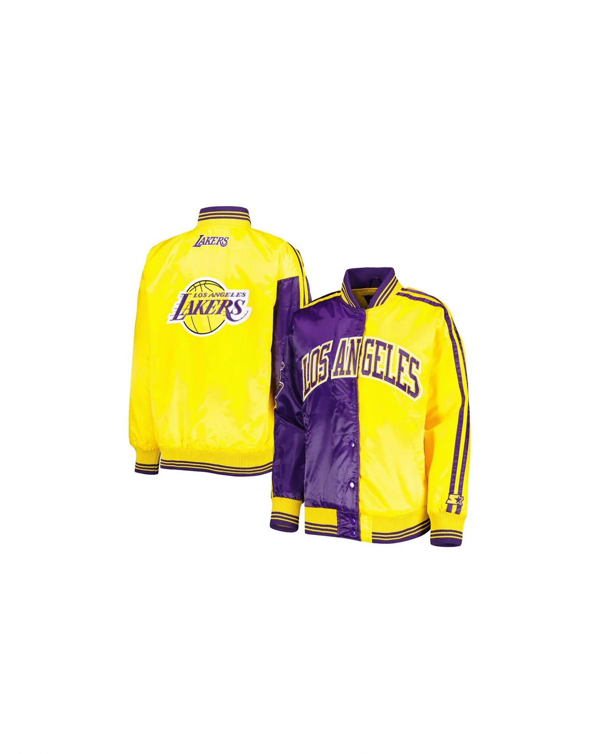 Women's Purple, Gold Los Angeles Lakers Split Colorblock Satin Full-Snap Varsity Jacket