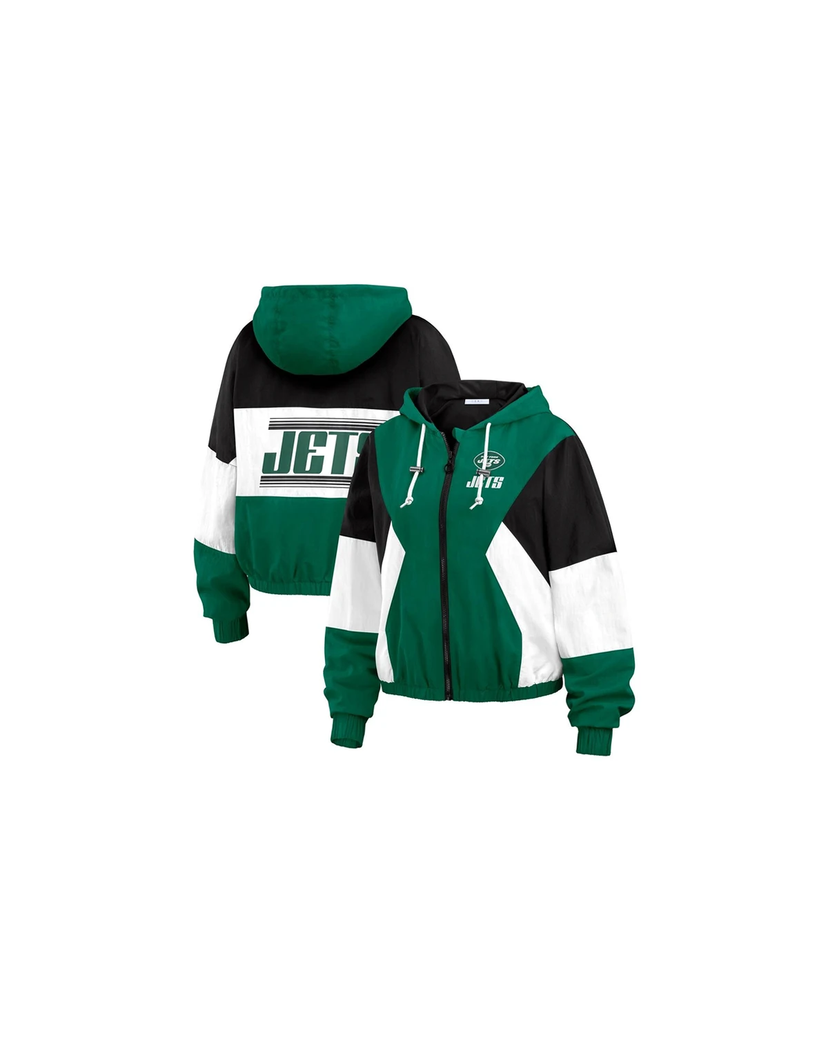 Women's Green/Black New York Jets Plus Size Color Block Full-Zip Windbreaker Jacket