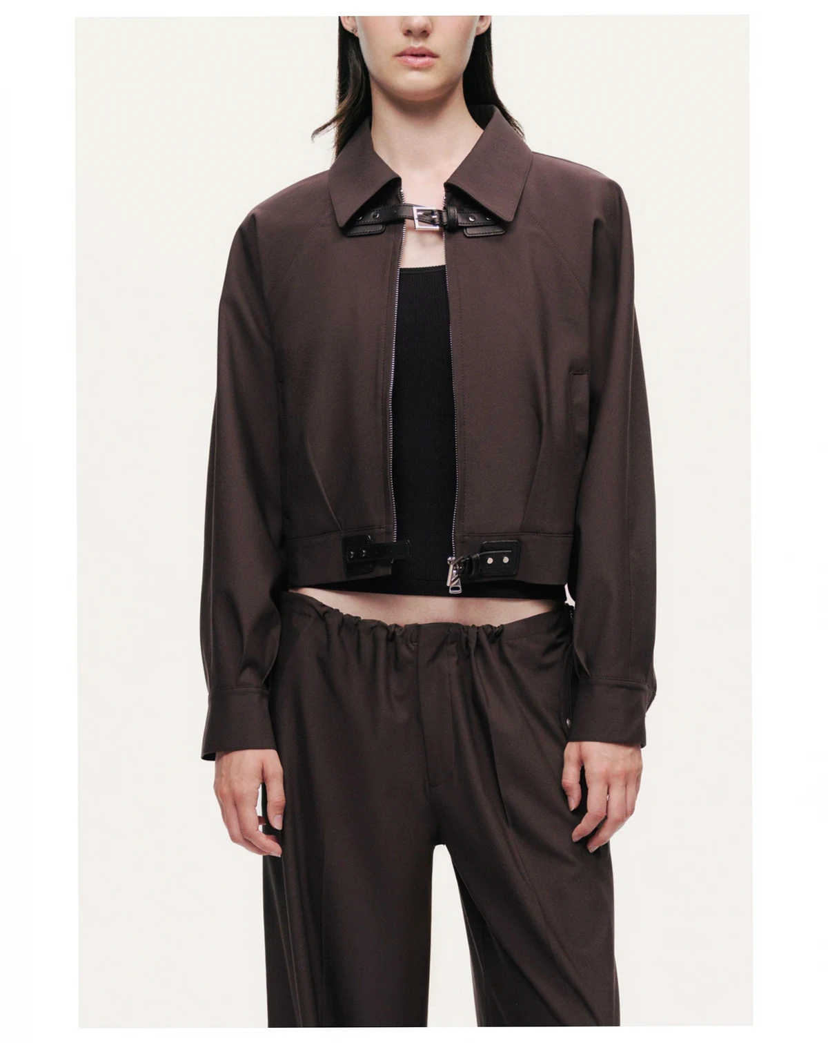 Women's Buckle Detail Cropped Zip Jacket