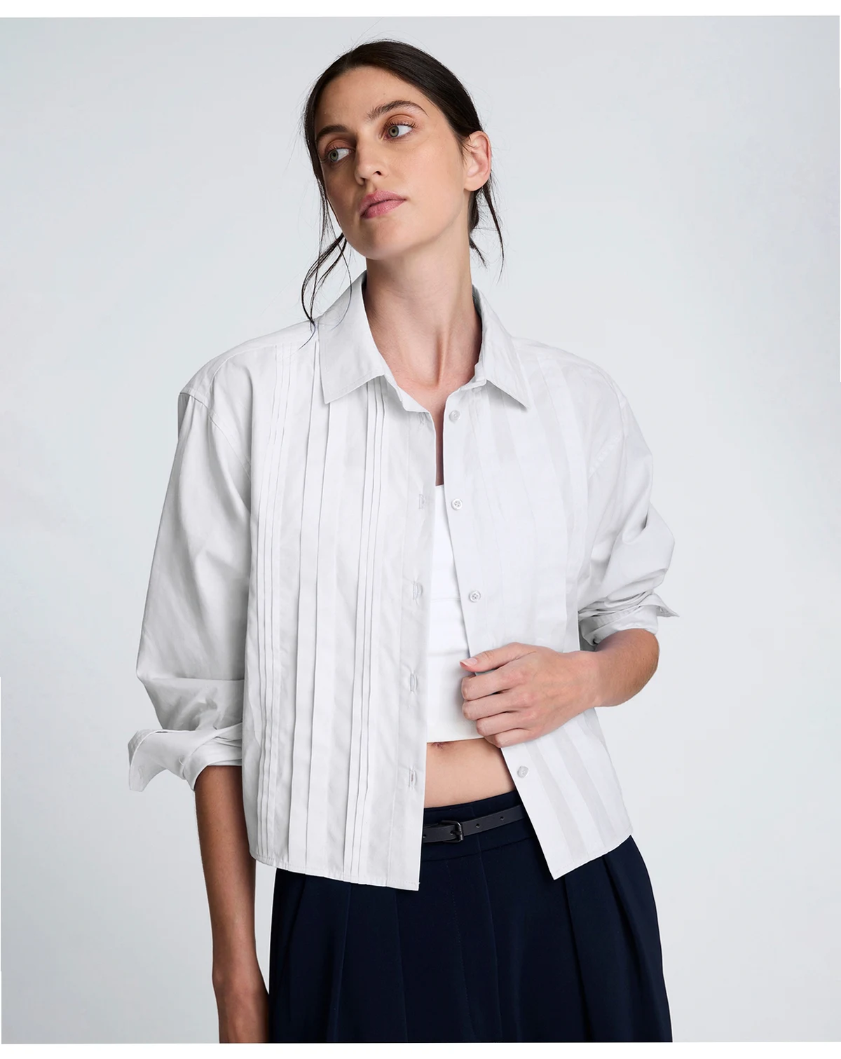 Women's Cropped Tuxedo Style Button Down
