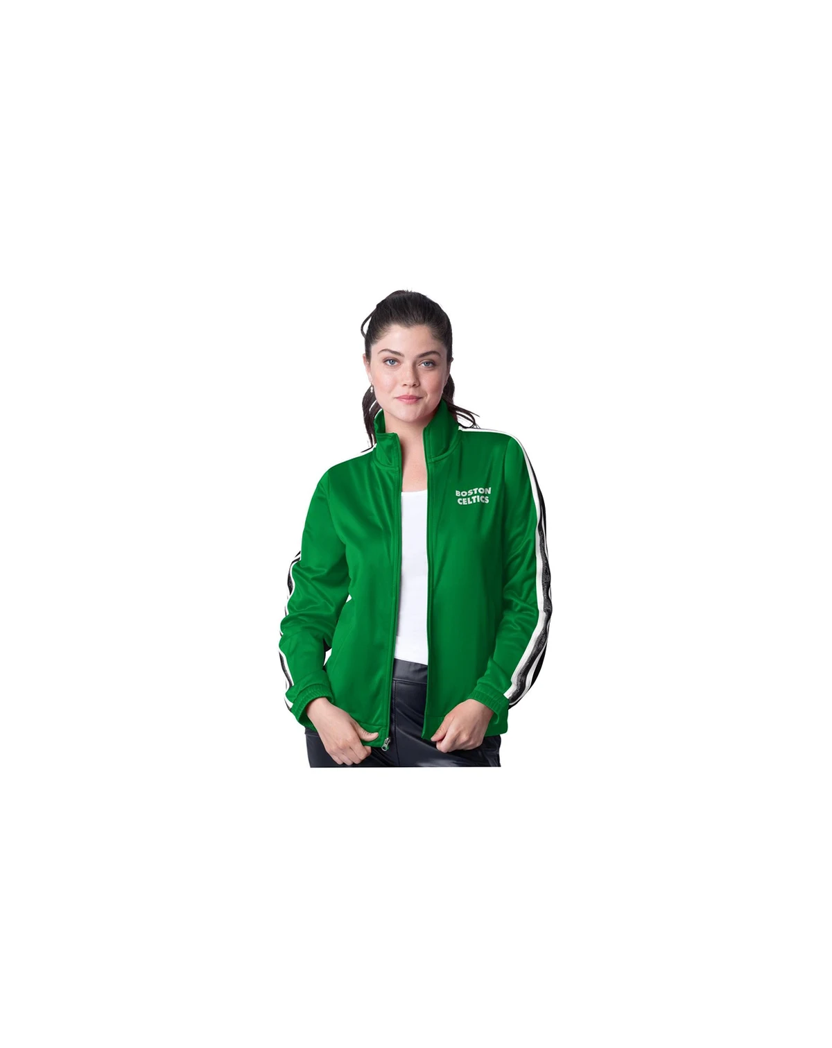 Women's Kelly Green/Gray Boston Celtics Rebel Sequin Bling Full-Zip Track Jacket