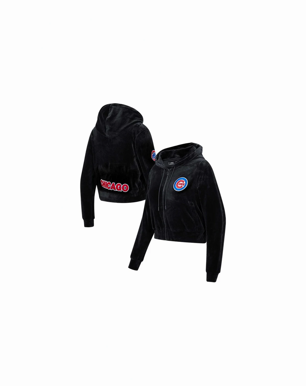 Women's Black Chicago Cubs Classic Velour Full-Zip Hoodie Track Jacket