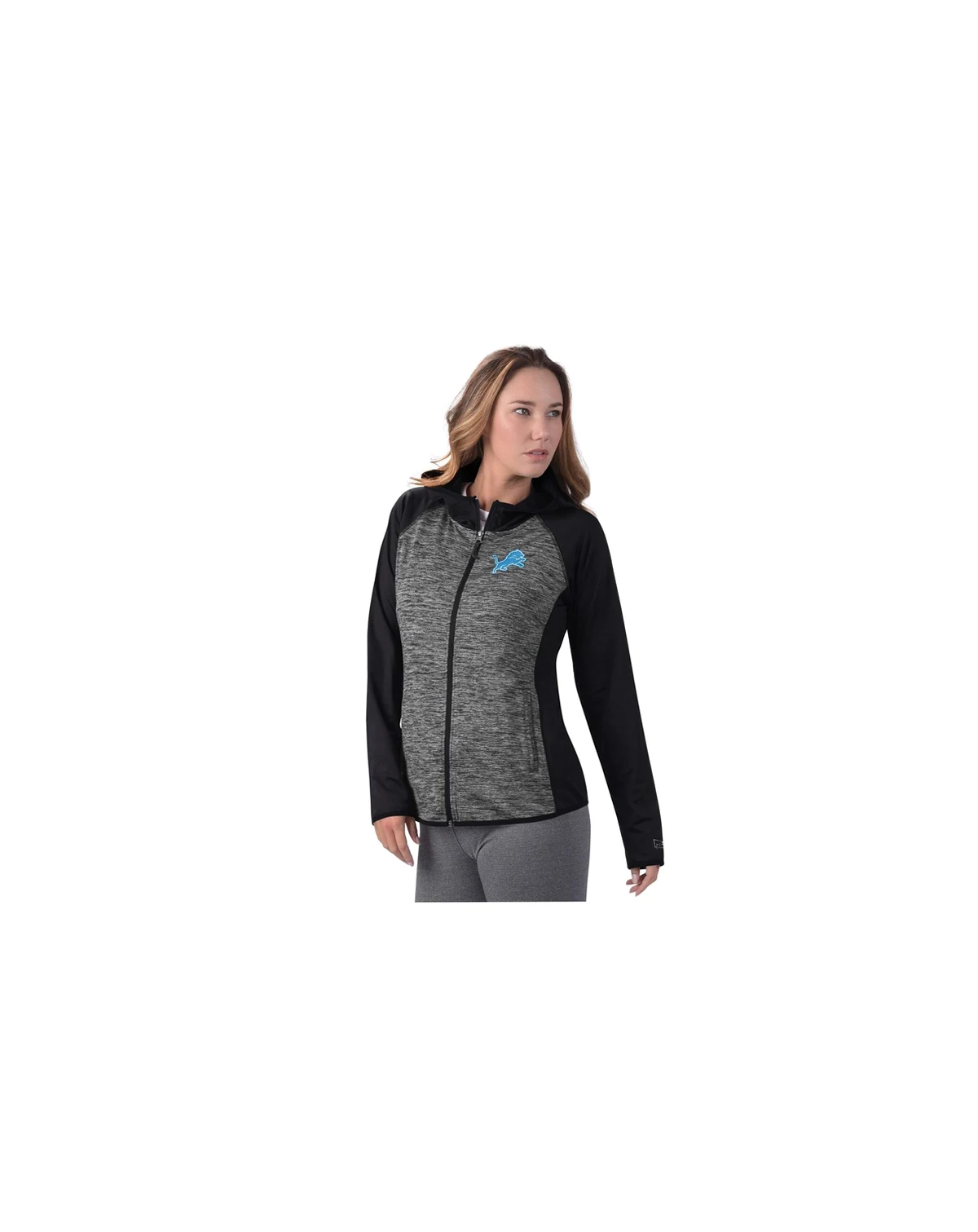 Women's Black Detroit Lions Leslie Space Dyed Raglan Full-Zip Jacket