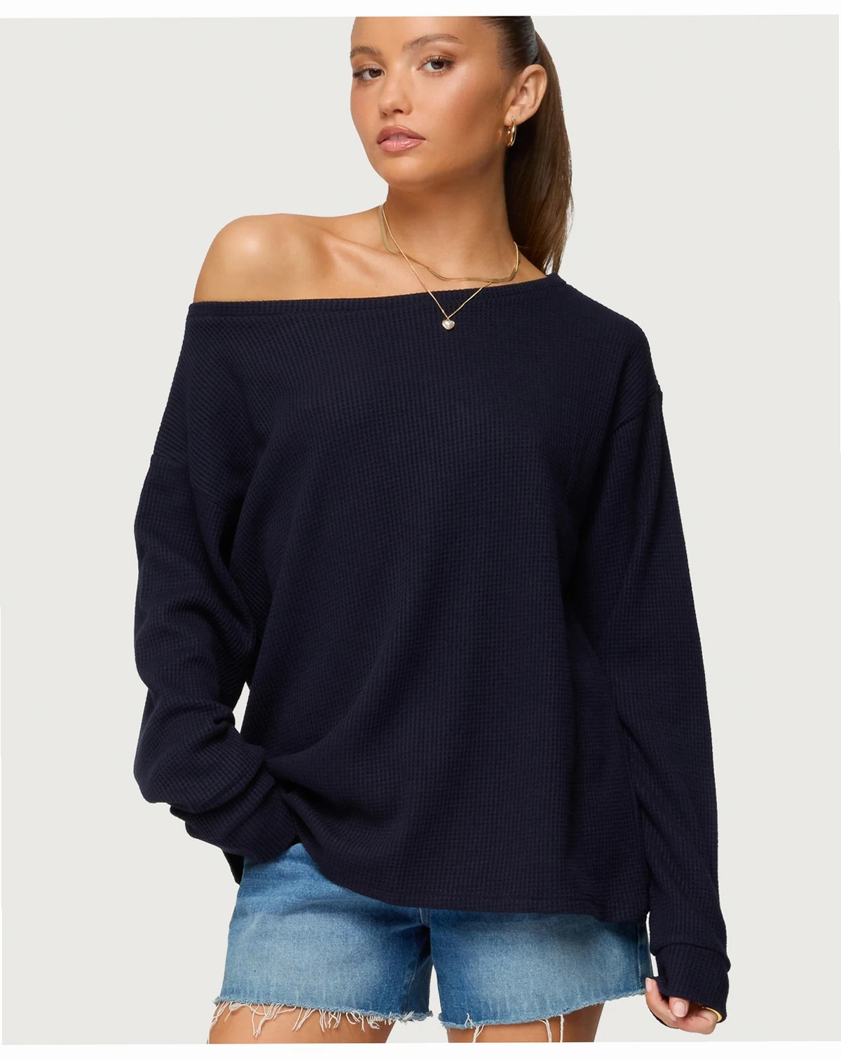 Women's Damari One Shoulder Oversized Waffle Top
