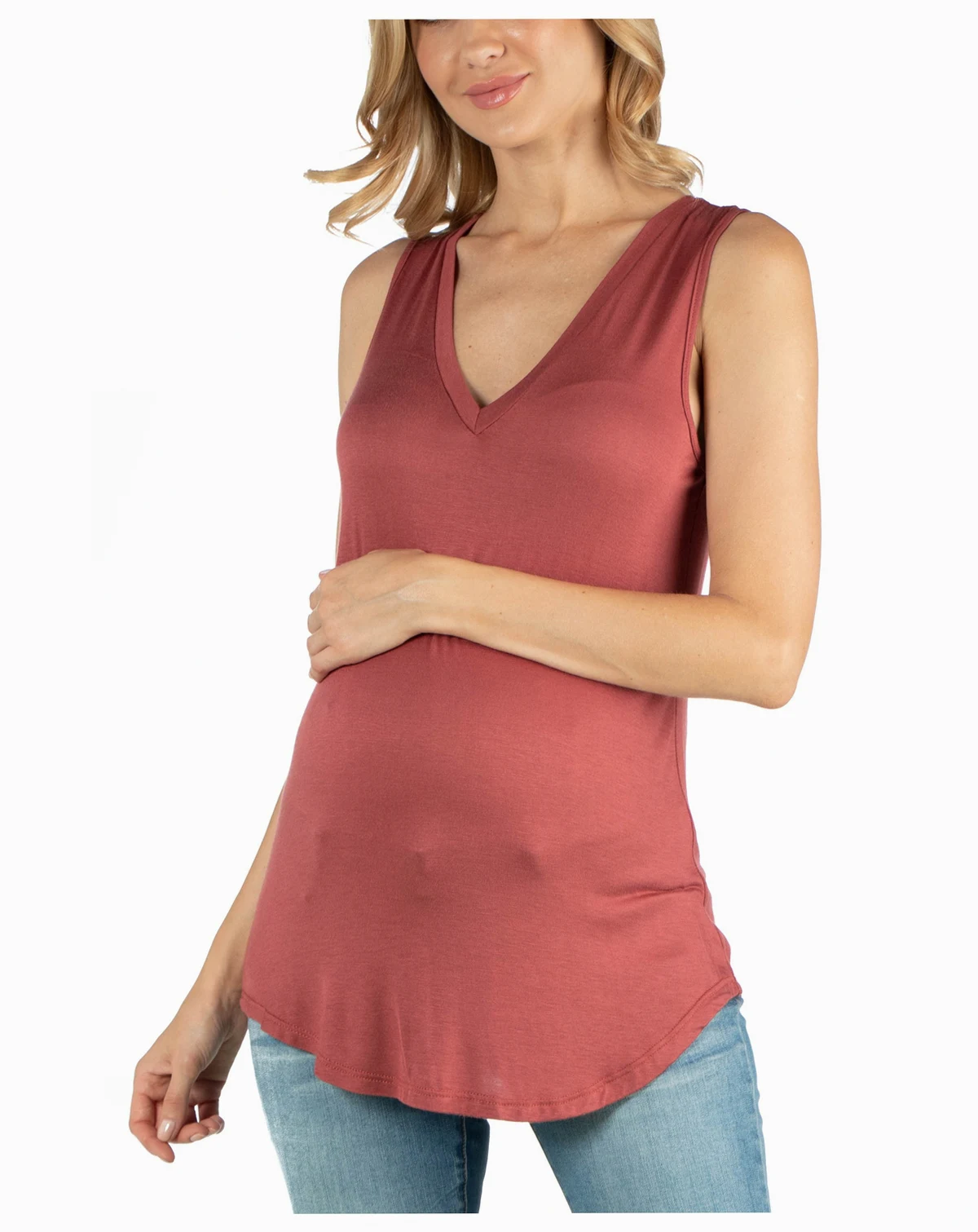 V Neck Maternity Tunic Tank Top with Round Hemline