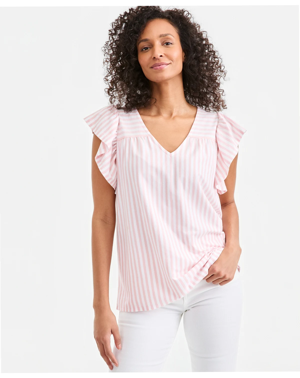 Women's Printed V-Neck Flutter-Sleeve Top, Macy's Exclusive