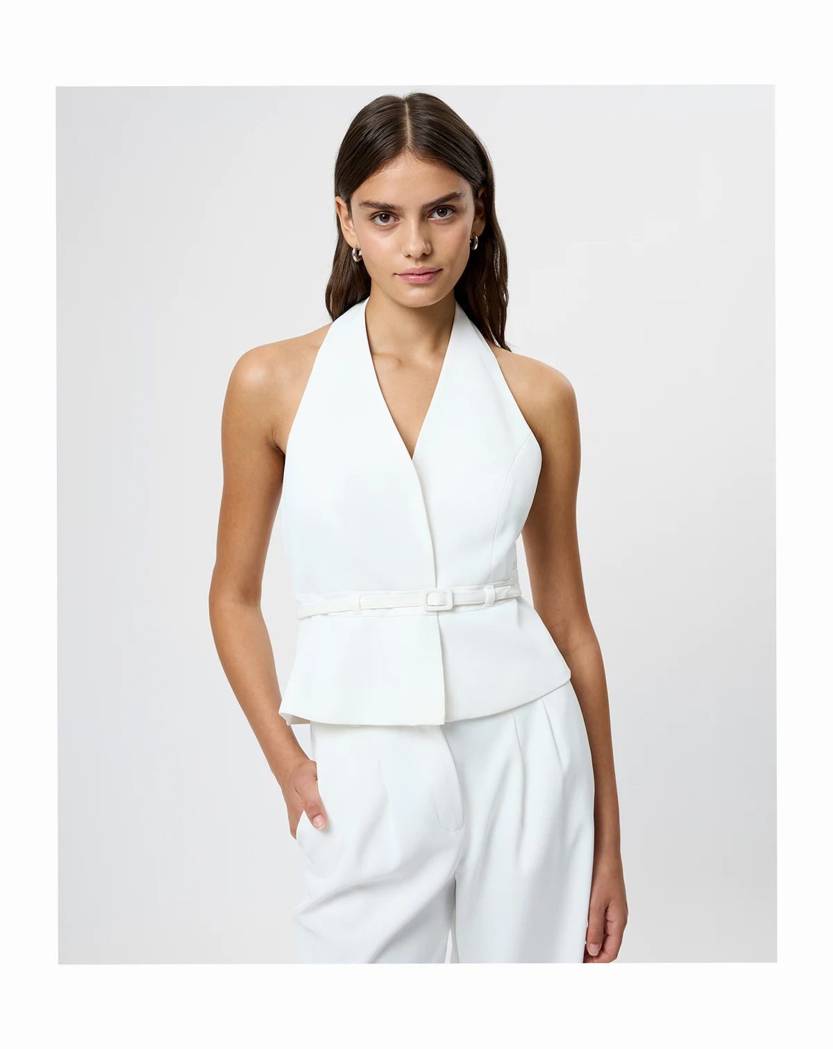 Women's Harry Suiting Belted Halter V-Neck Top