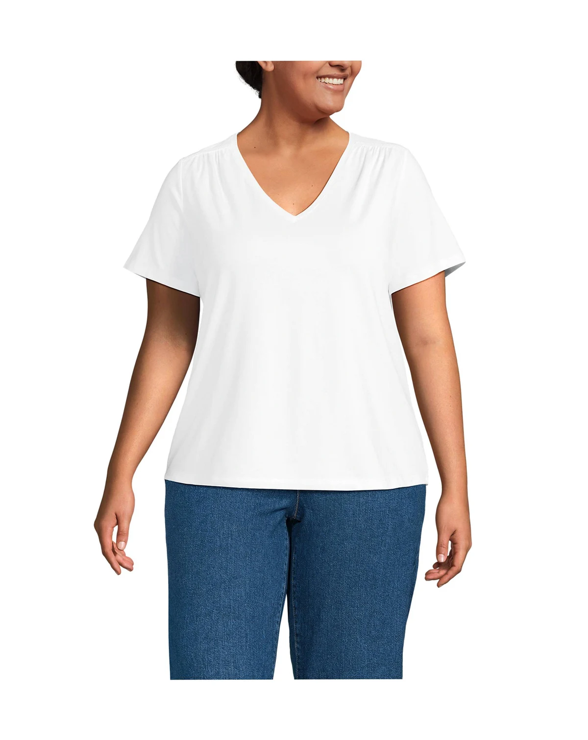 Women's Plus Size Short Sleeve Lightweight Jersey Gathered Shoulder T-Shirt