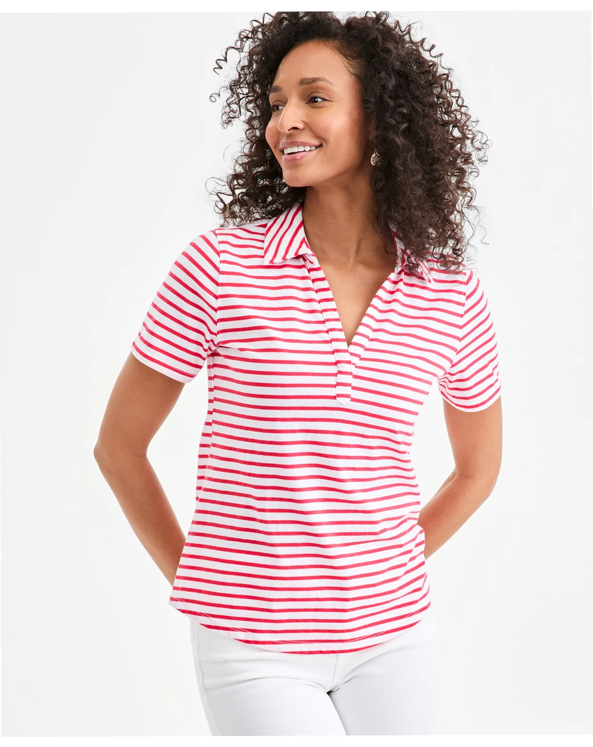 Petite Striped Polo Collared Neck T-Shirt, Macy's Exclusive