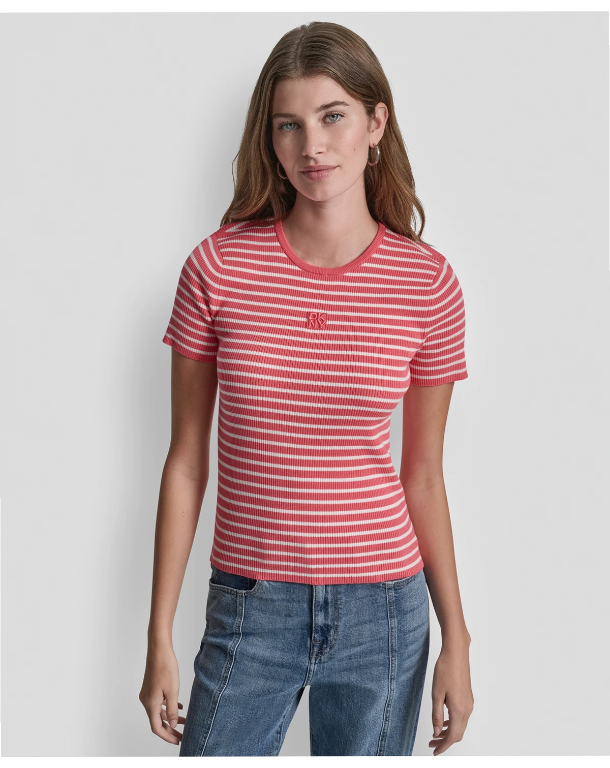 Women's Crew Neck Striped Rib Top