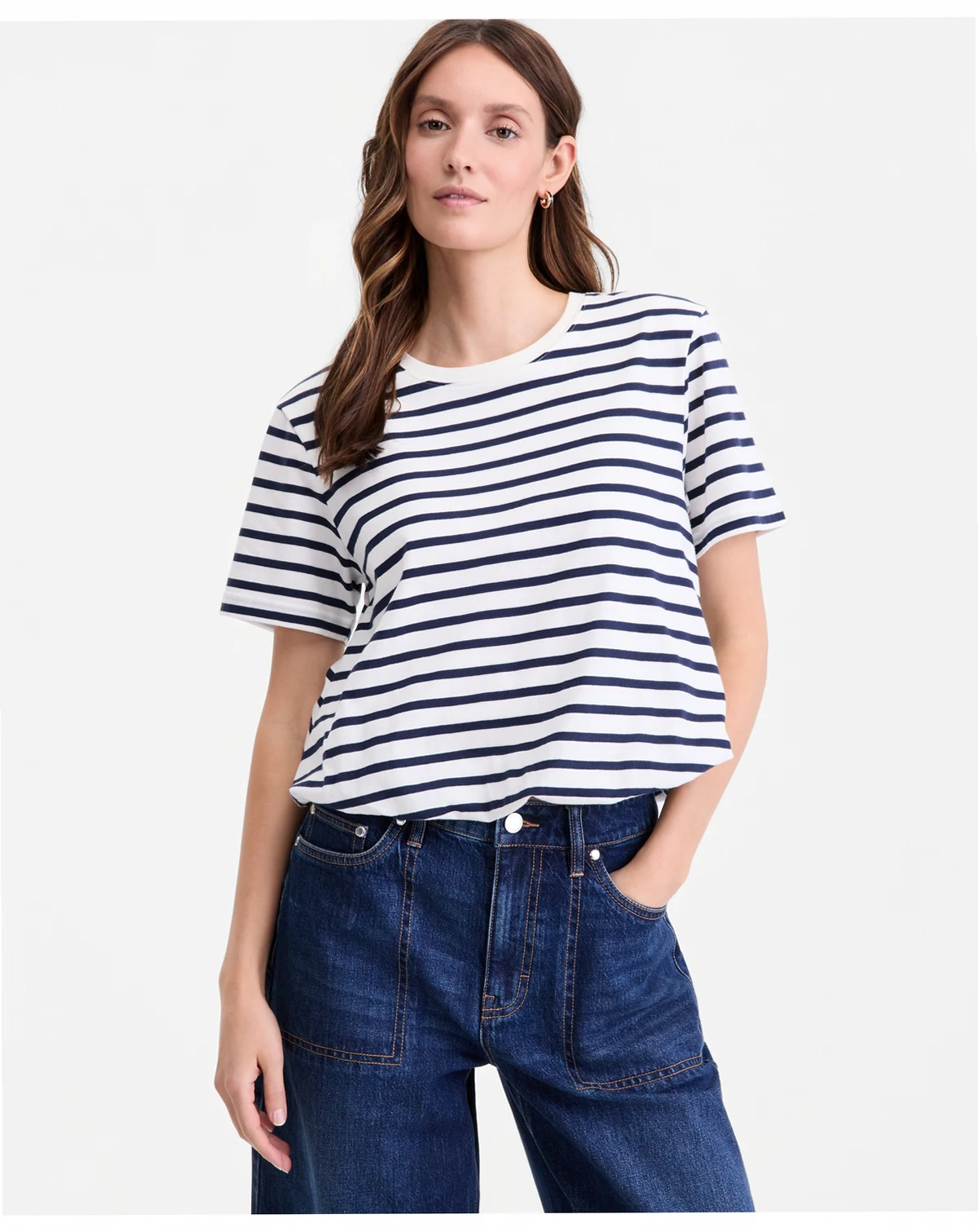 Women's Striped Bubble-Hem T-Shirt, Macy's Exclusive