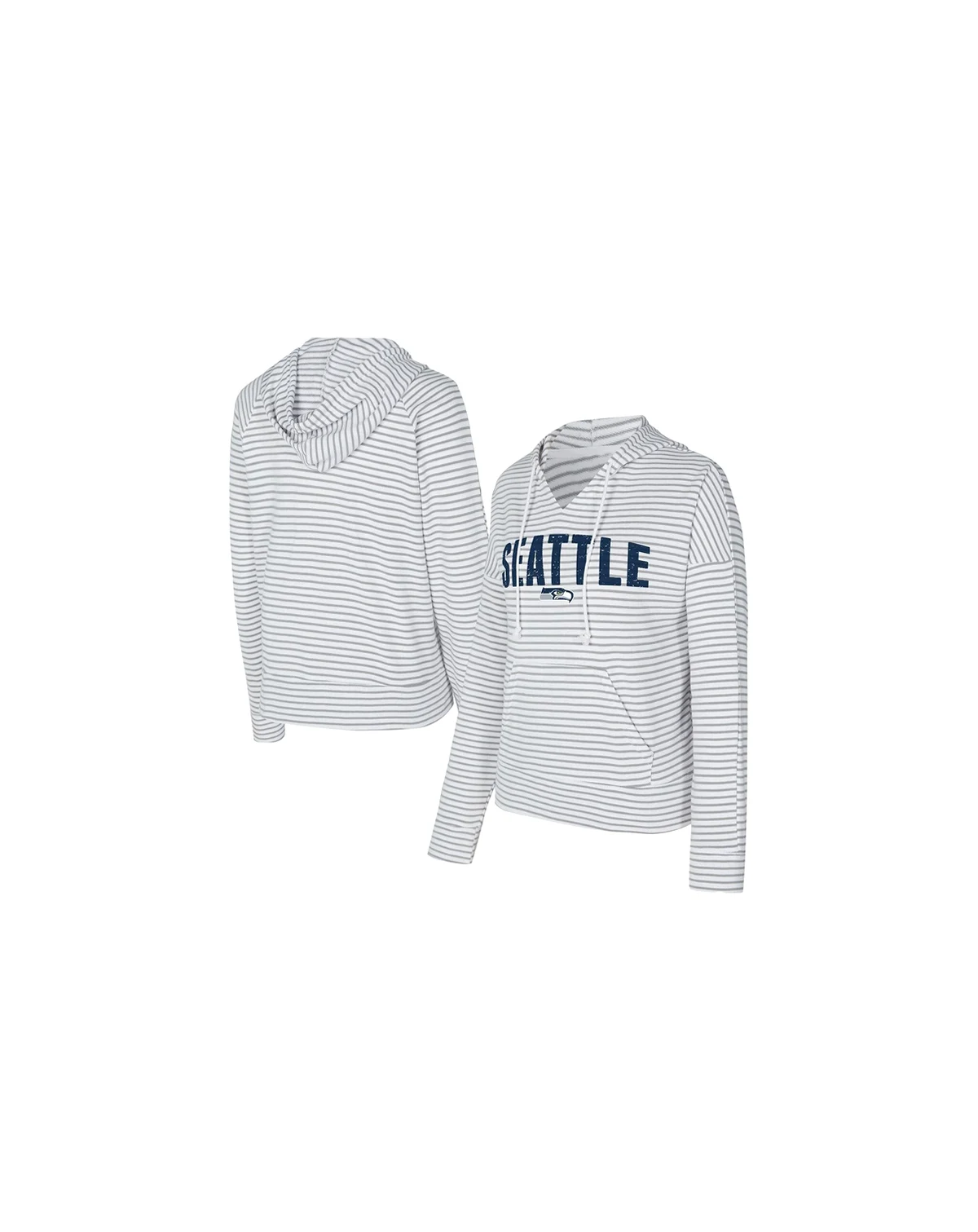 Women's White/Gray Seattle Seahawks Liftoff Striped V-neck Hoodie
