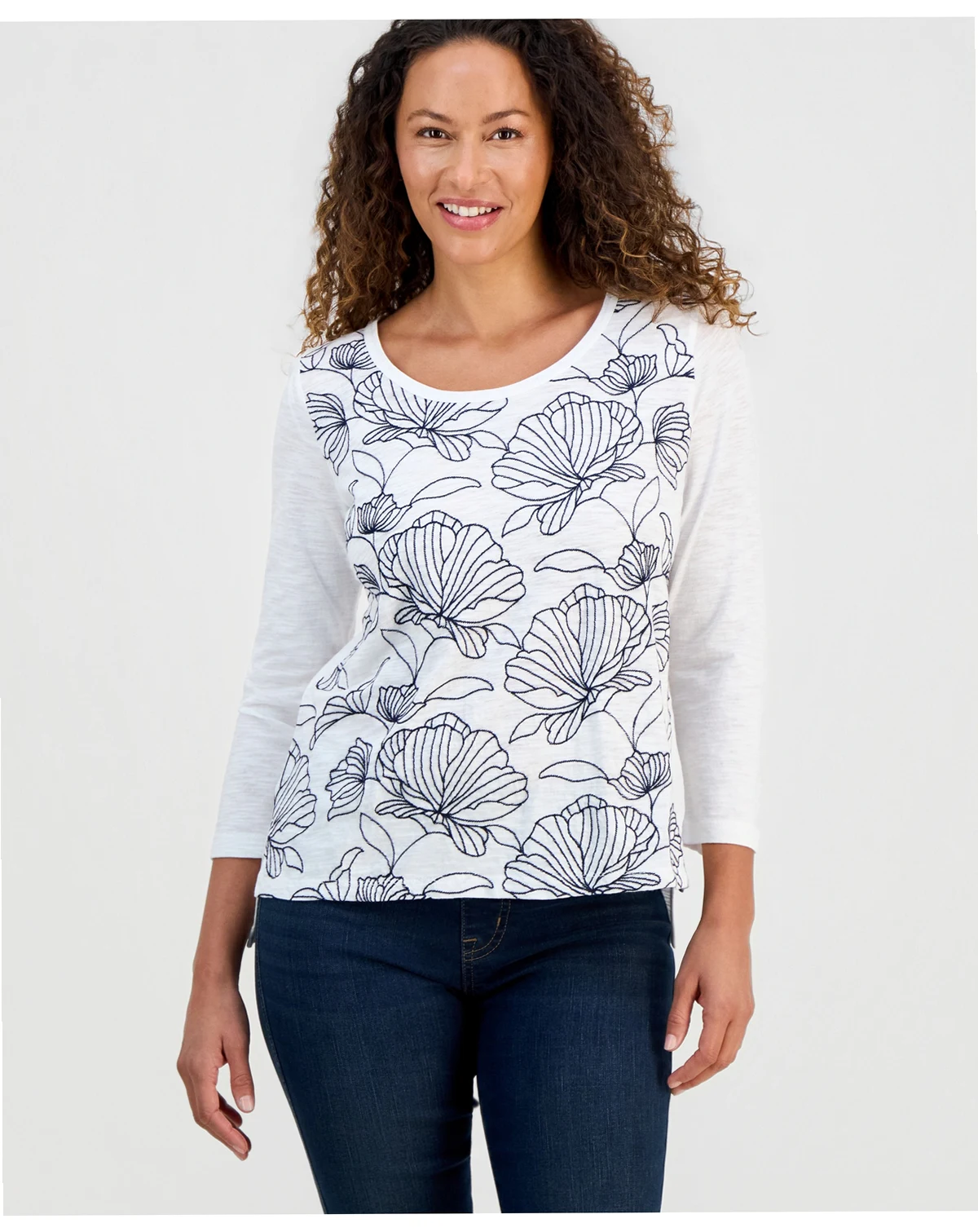Petite Embroidered-Front Top, Macy's Exclusive