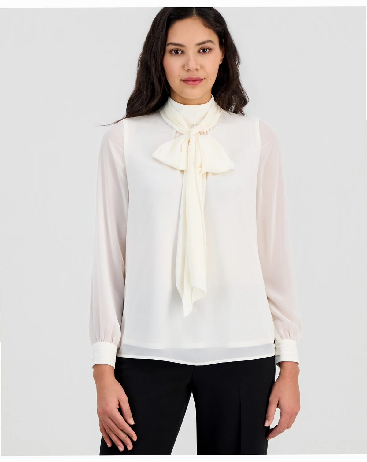 Women's Long-Sleeve Tie-Neck Blouse