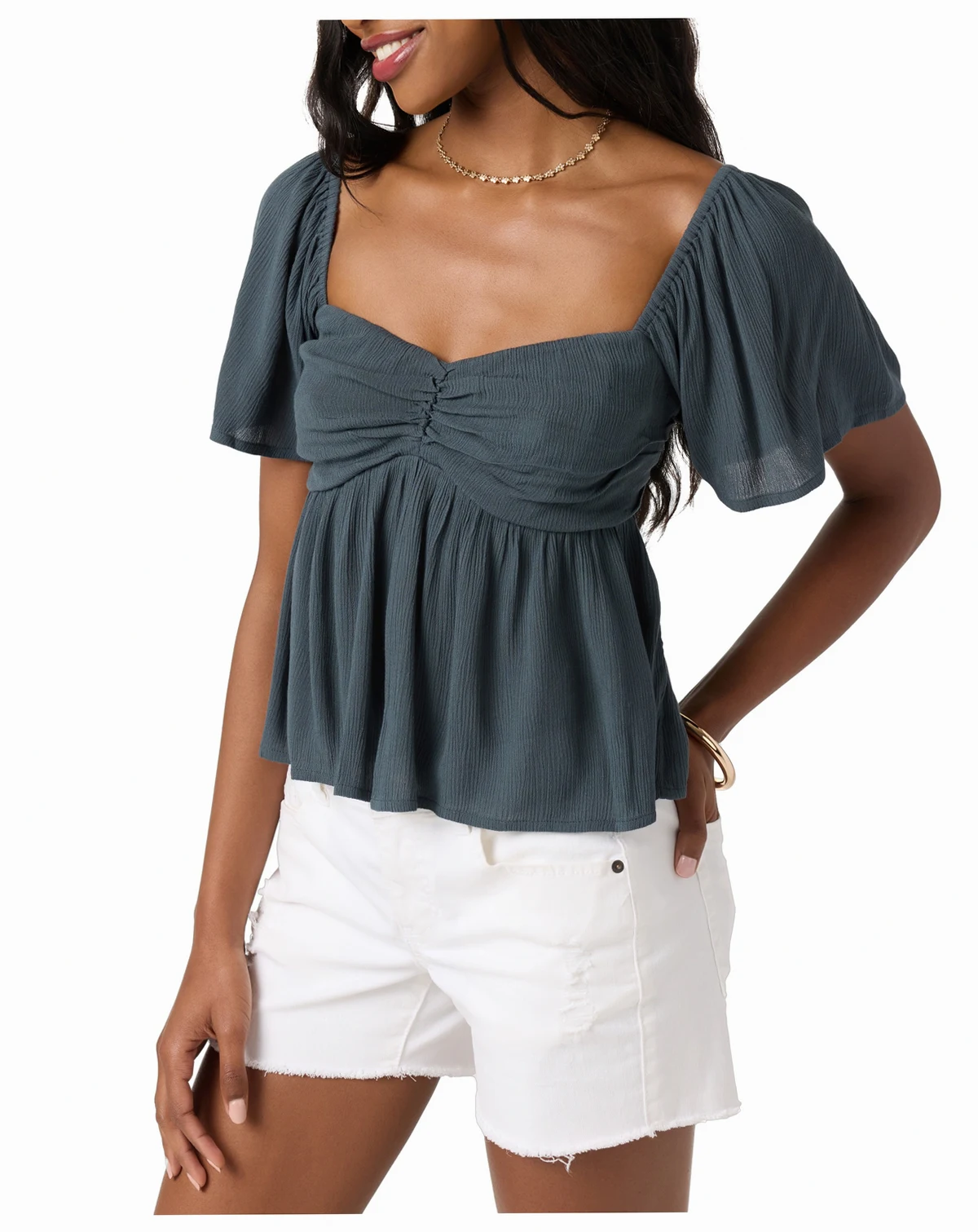 Juniors' Reema Sweetheart-Neck Empire-Seam Top