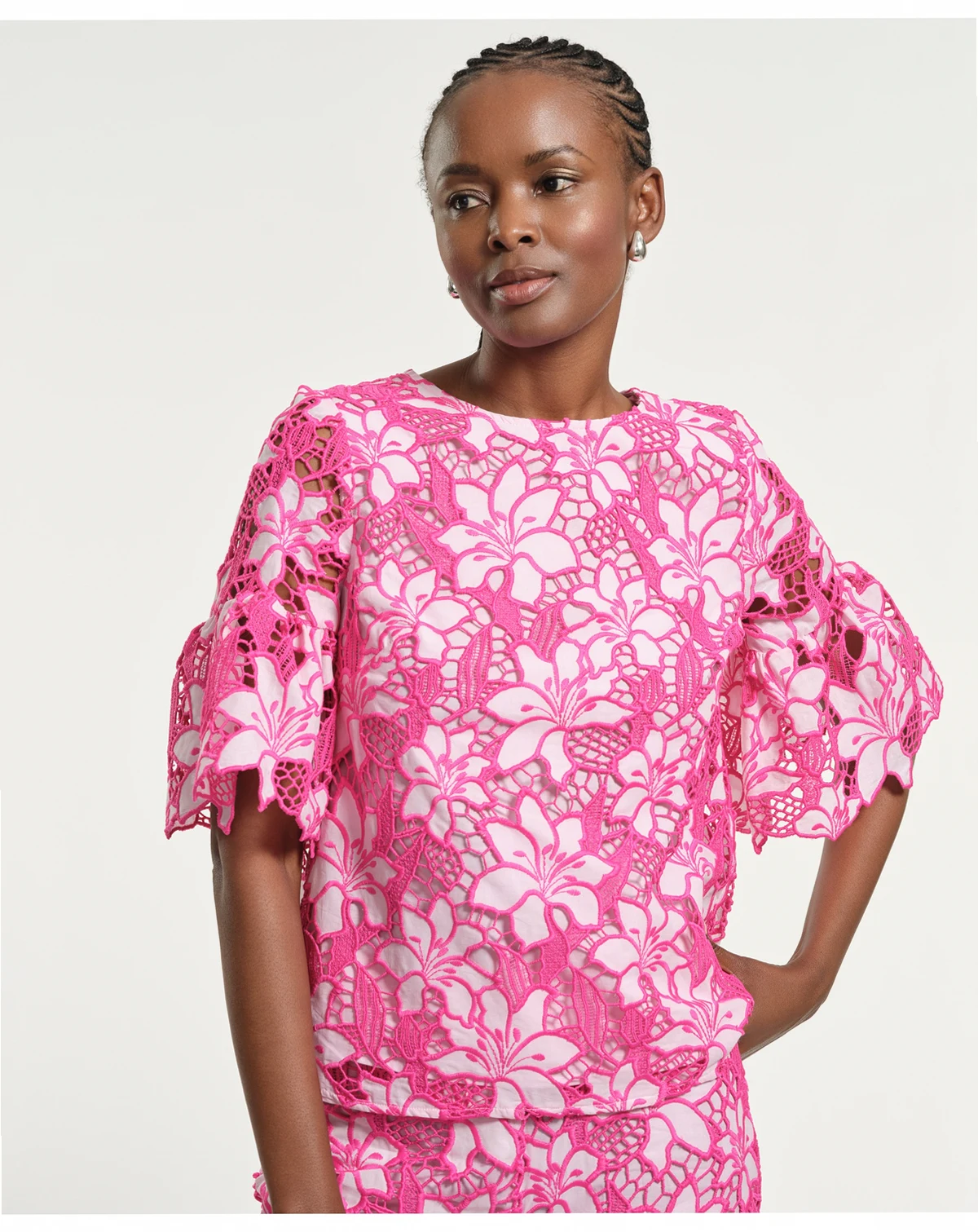 Women's Boxy Eyelet Crew Neck Top