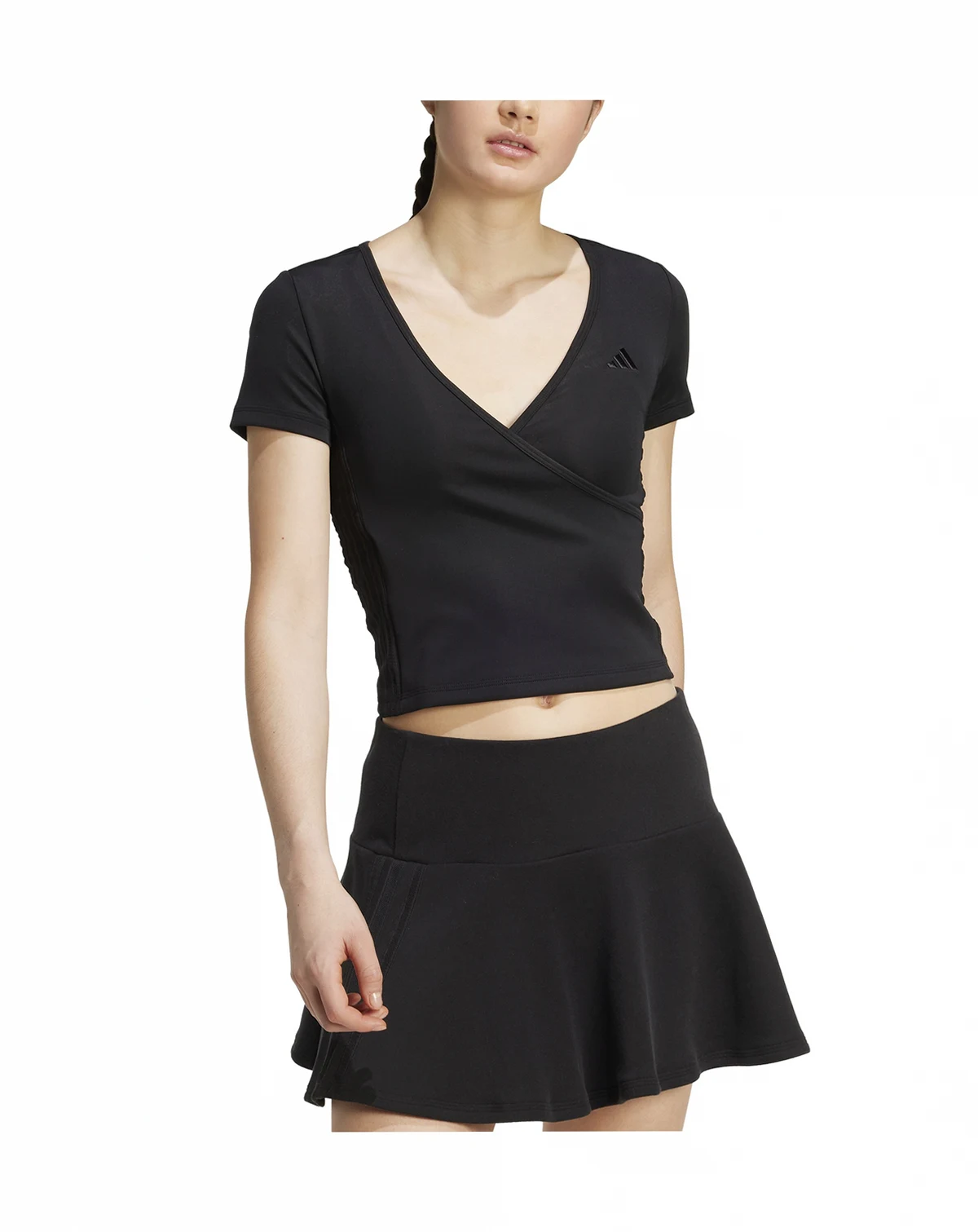 Women's Surplice-Neck Three-Stripes Short-Sleeve T-Shirt