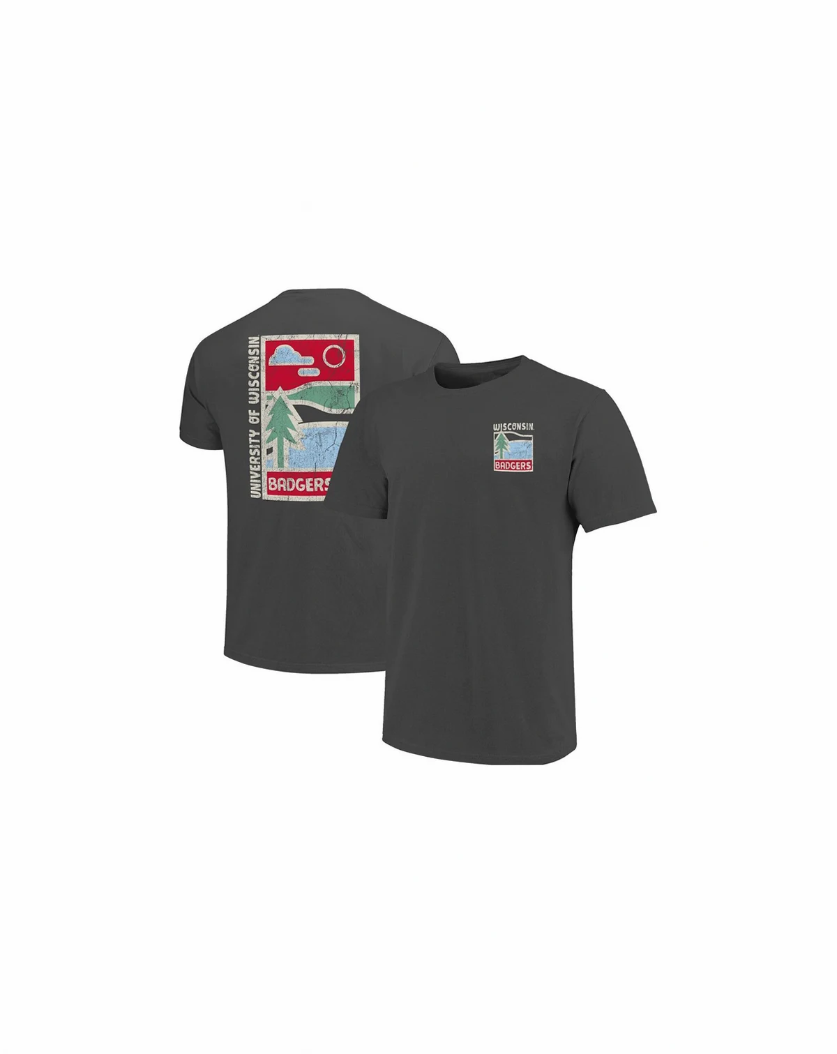 Men's Graphite Wisconsin Badgers Comfort Colors Minimal Vista Distressed Graphics T-Shirt