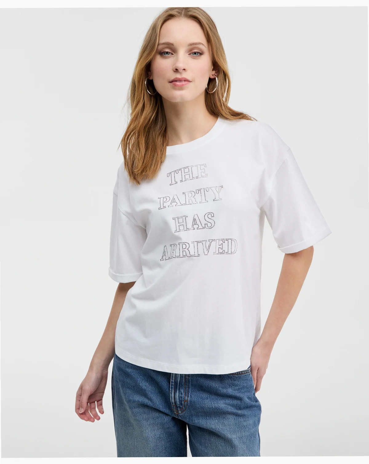 Women's Short-Sleeve Studded Party T-Shirt