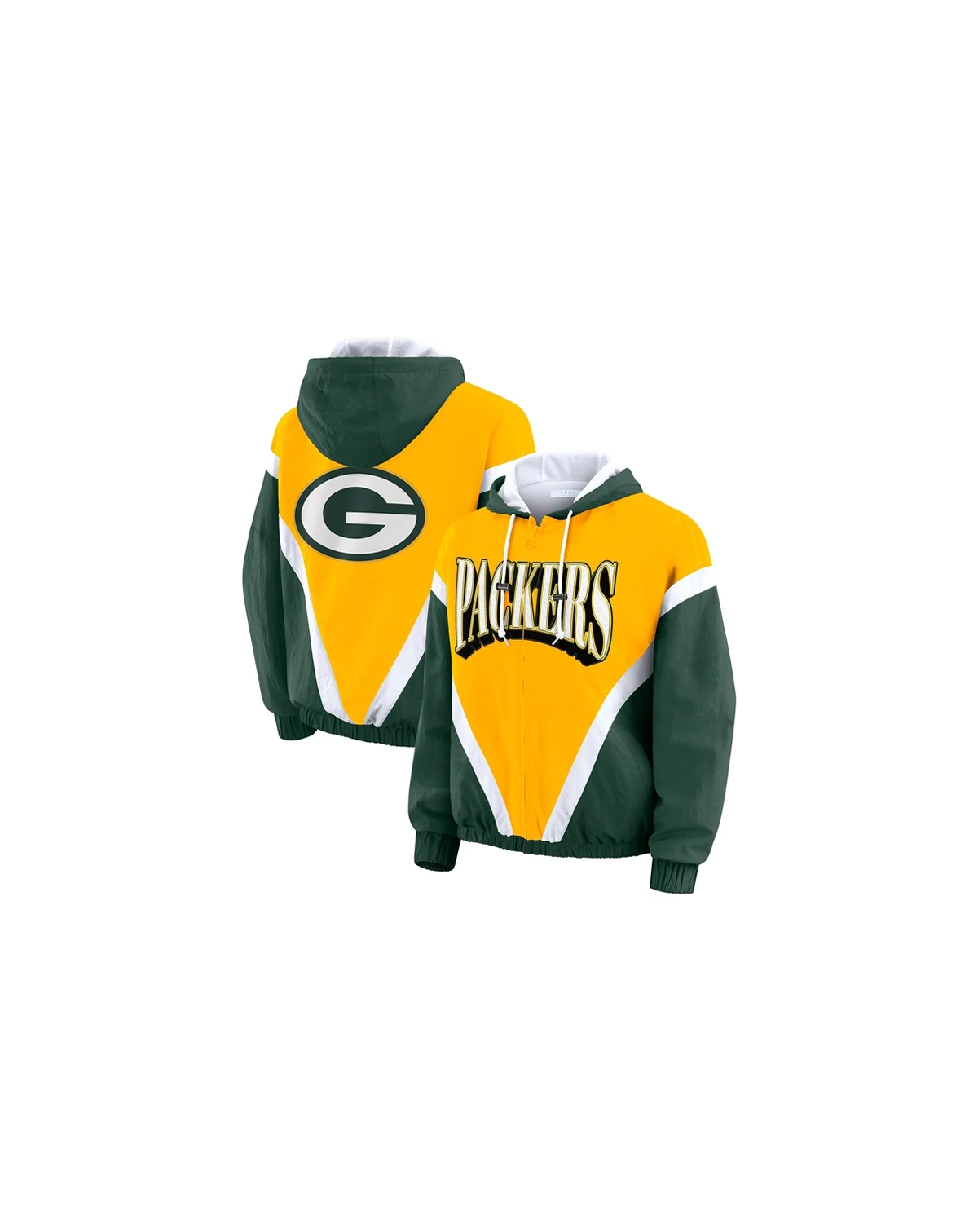 Women's Gold/Green Green Bay Packers Plus Size Retro Crinkle Full-Zip Hoodie Windbreaker Jacket