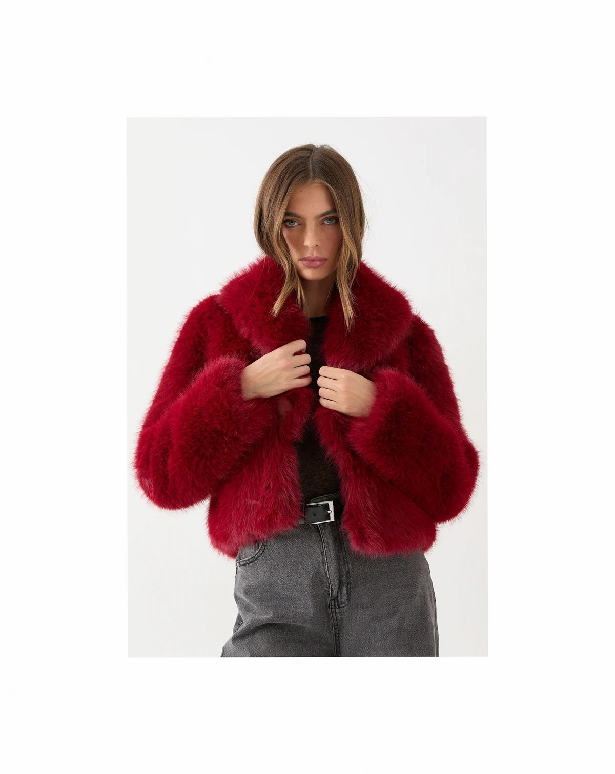Women's Faux Fur Cropped Collar Coat