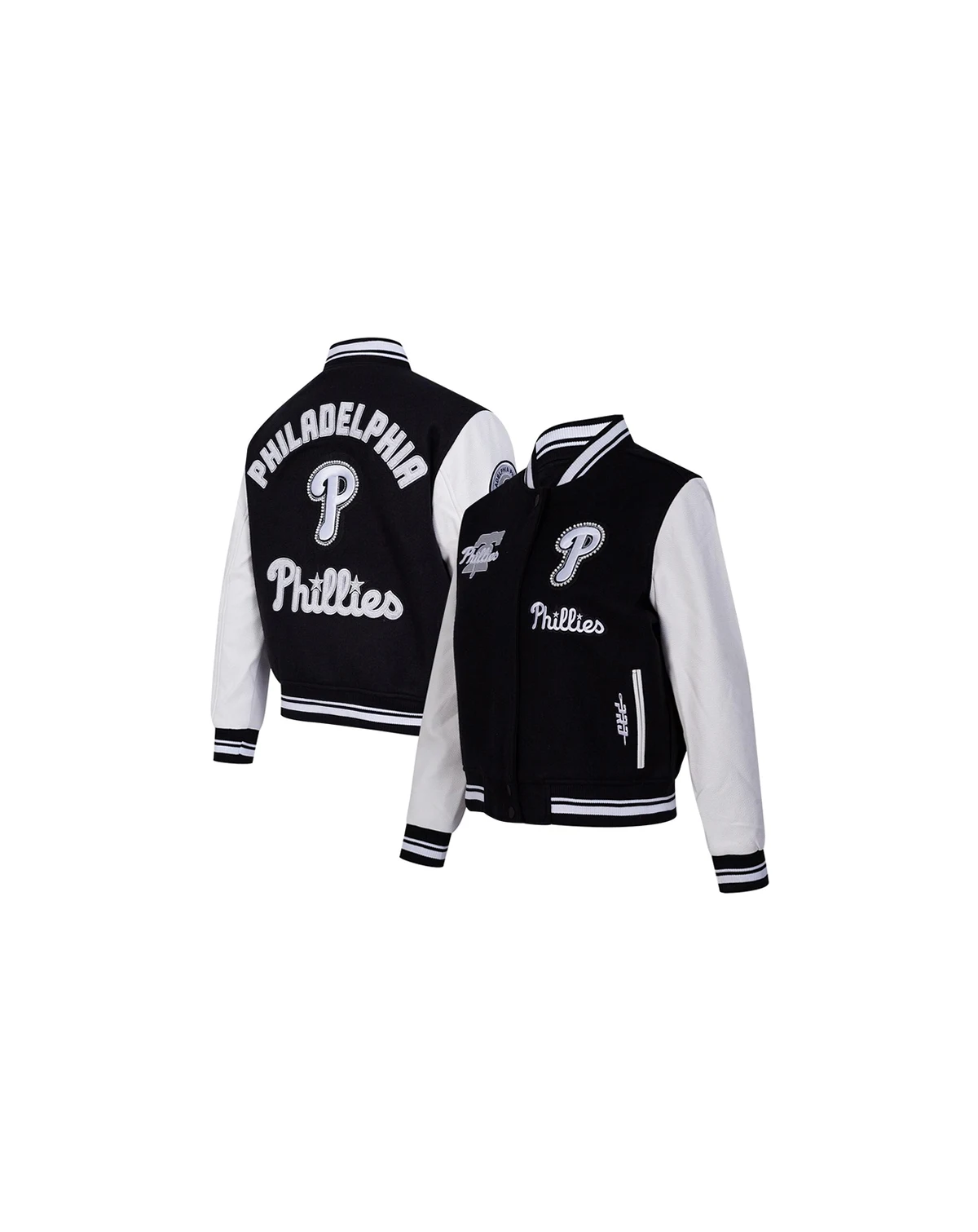 Women's Black Philadelphia Phillies Rib Wool Full-Zip Varsity Jacket