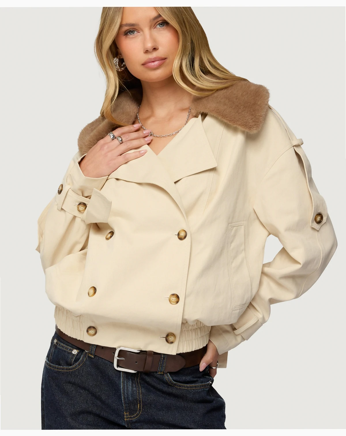 Women's Detachable Faux Fur Trench Coat