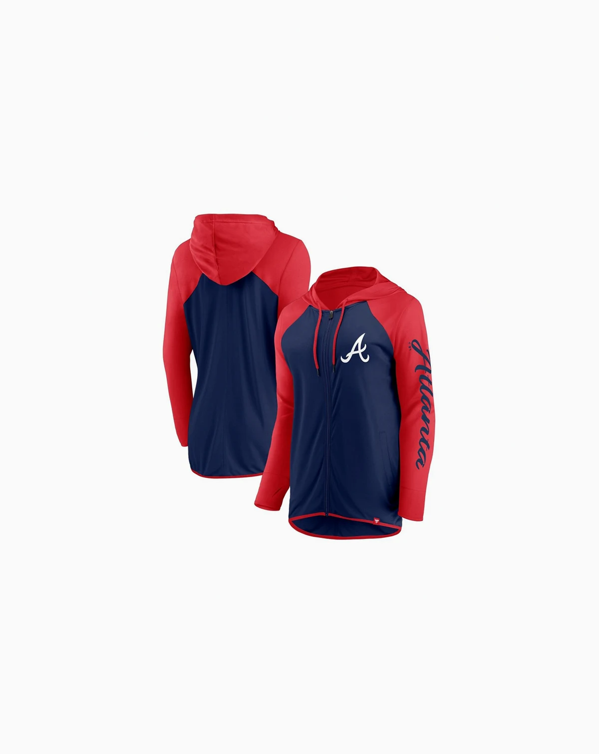 Women's Navy/Red Atlanta Braves Script Sleeve Full-Zip Hoodie