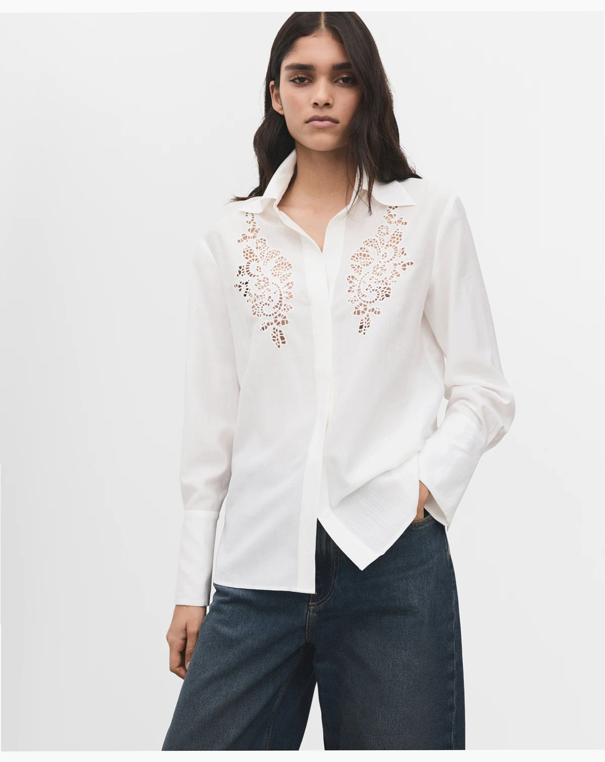 Women's Lace Accents Embroidered Shirt