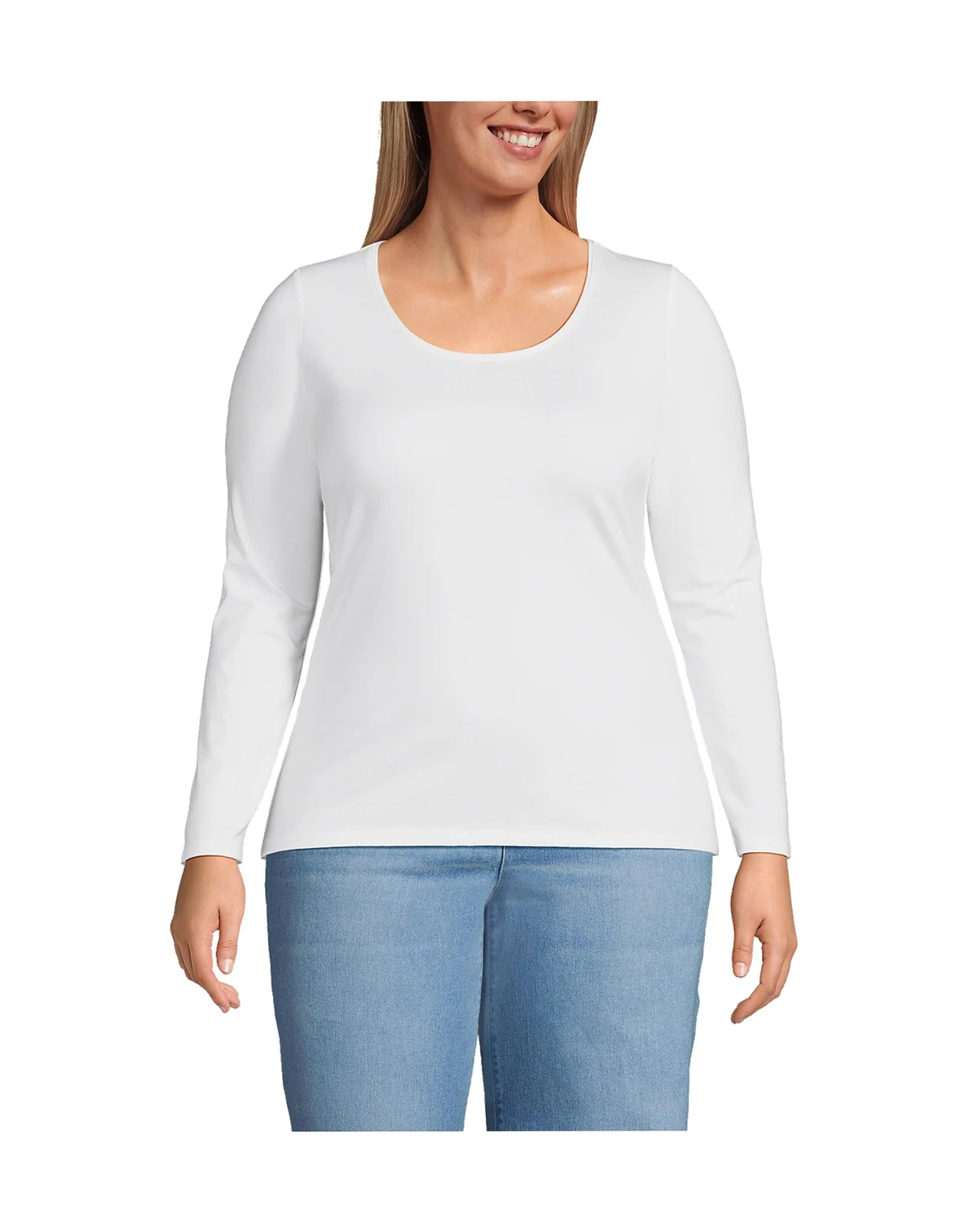 Plus Size Lightweight Jersey Skimming Long Sleeve Scoop Neck T-shirt