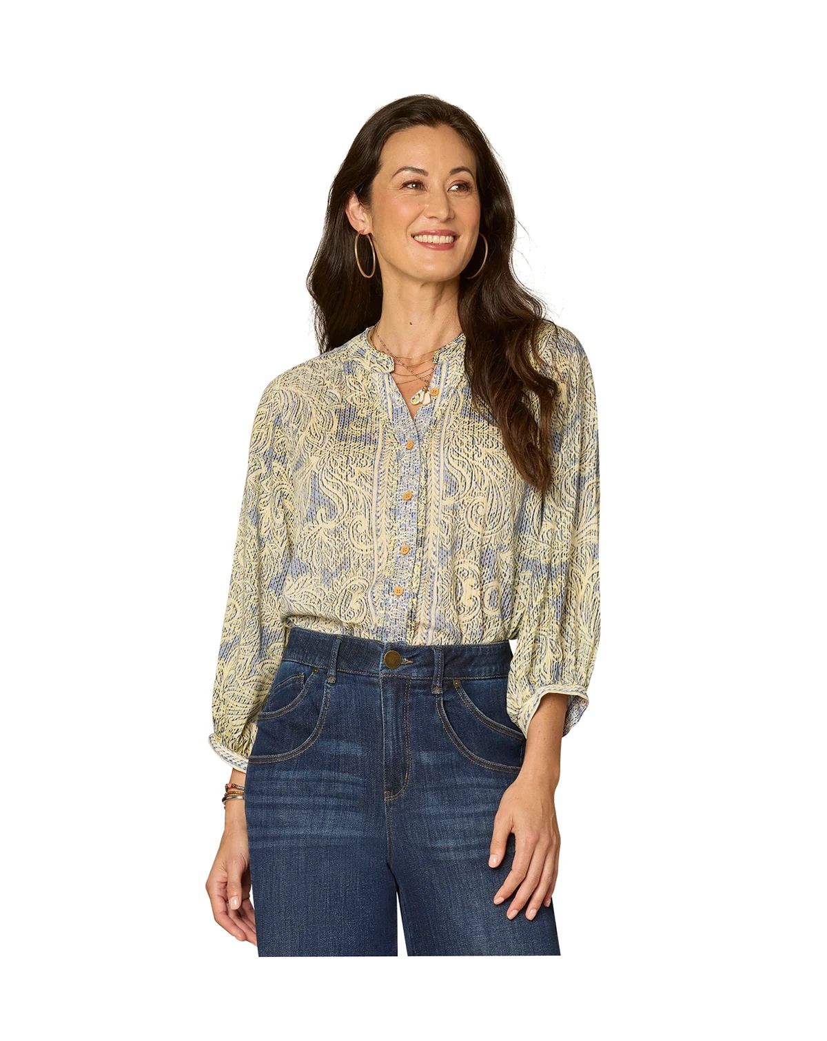 Women's Printed Blouson-Sleeve Top