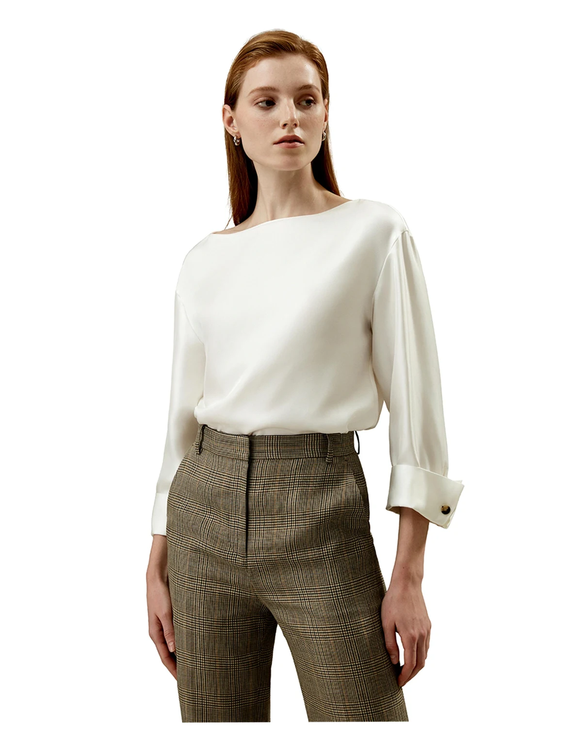 Silk Twill Blouse with Boat Neckline for Women