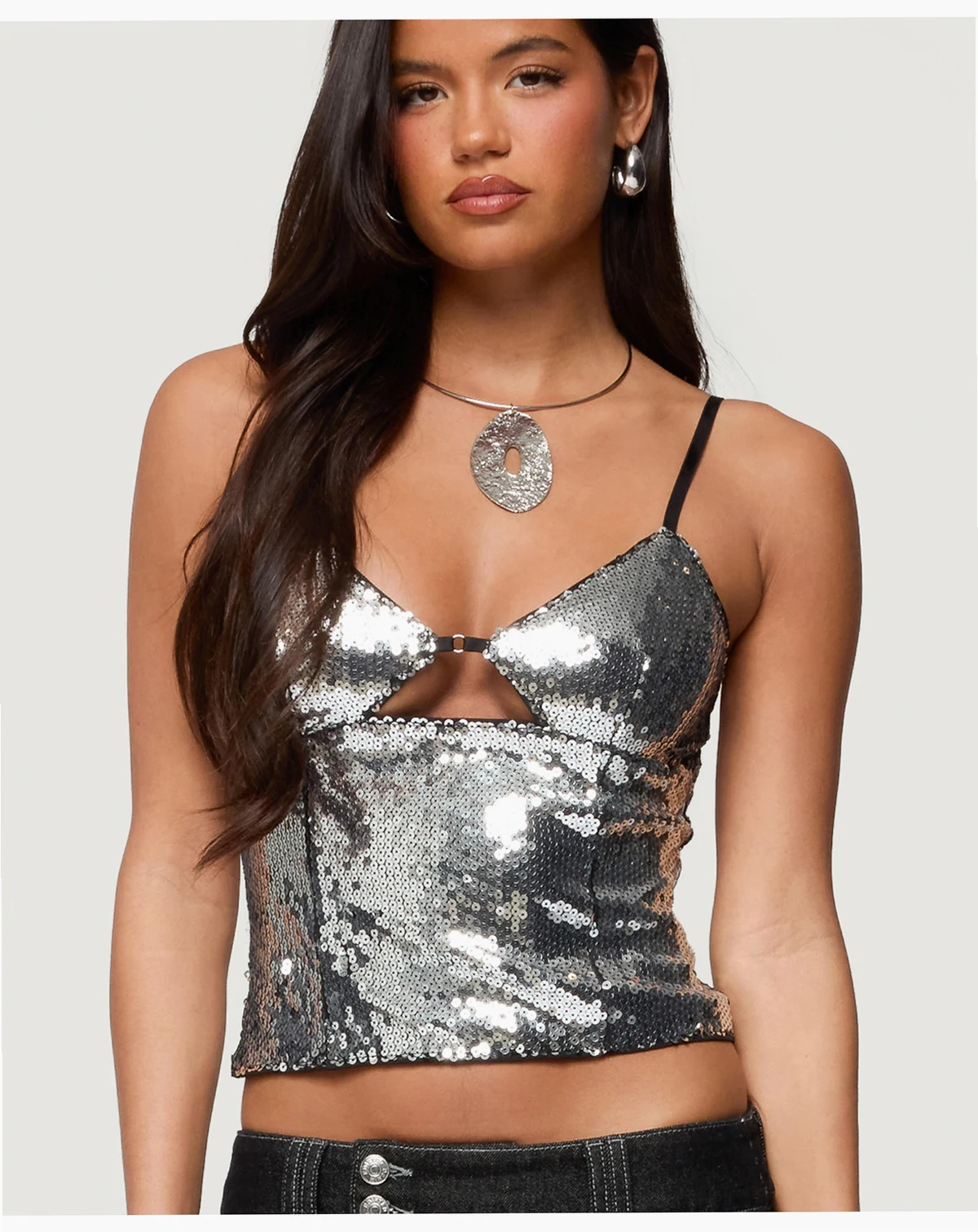 Womens Rokko Cut Out Sequin Top
