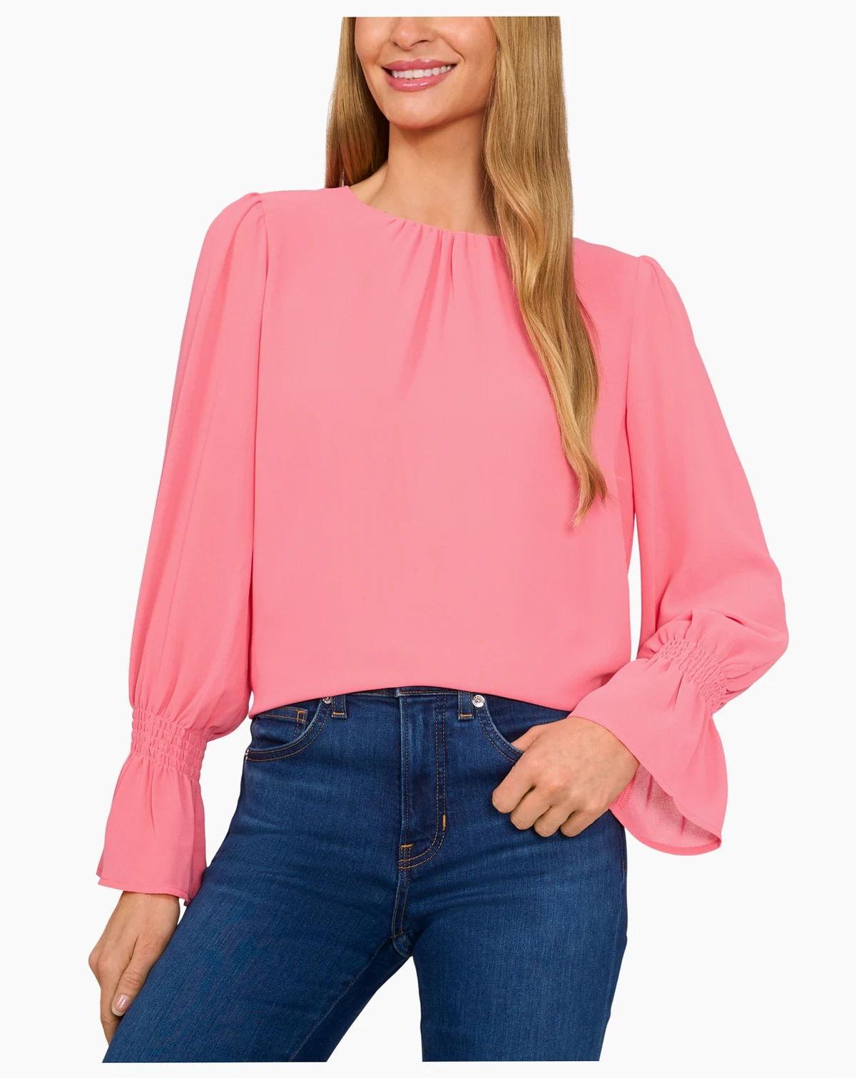 Women's Long-Sleeve Smocked-Cuff Blouse