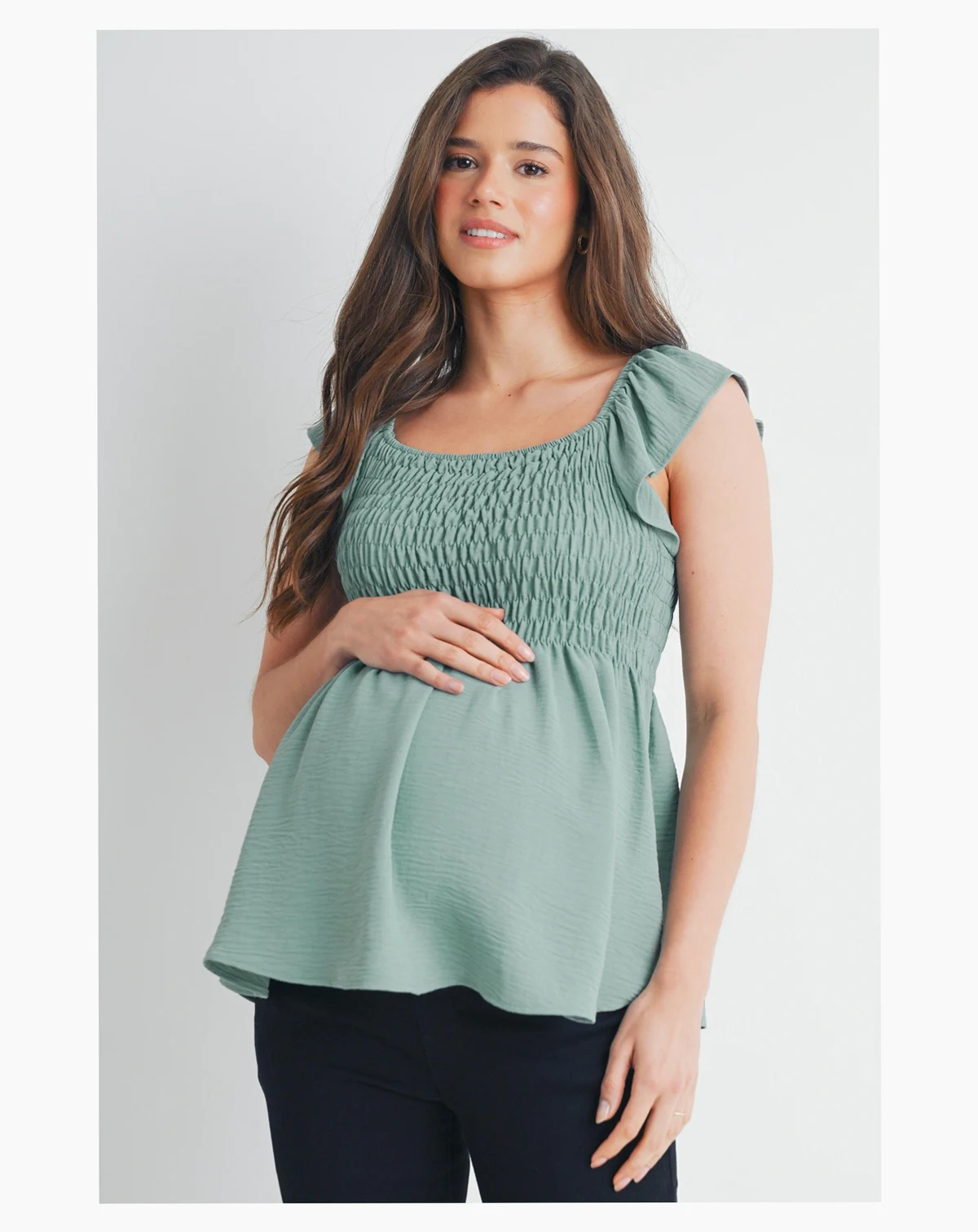 Maternity Smocked Flutter Sleeve Square Neck Top