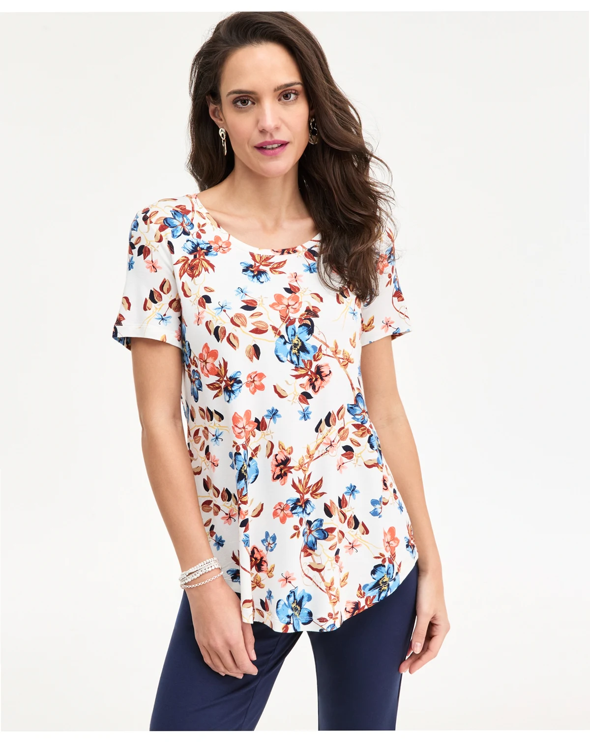 Petite Floral Print Scoop Neck Top, Macy's Exclusive