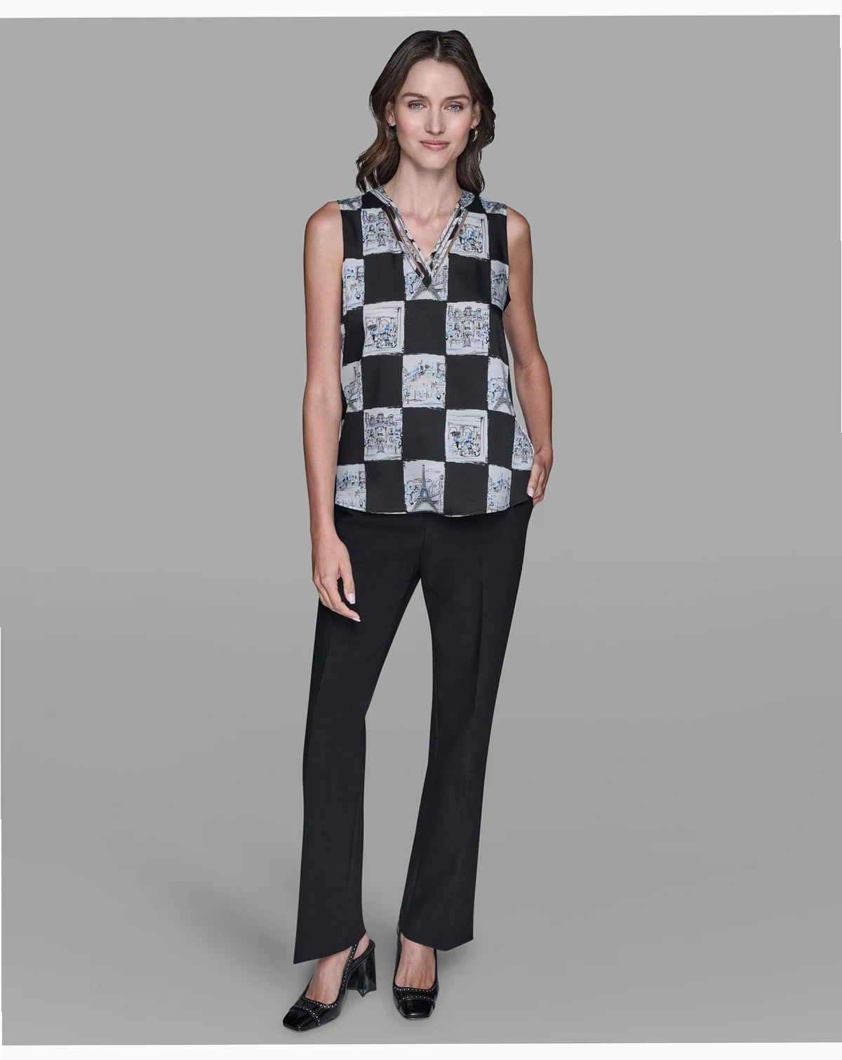 Women's Sleeveless Printed V-Neck Top