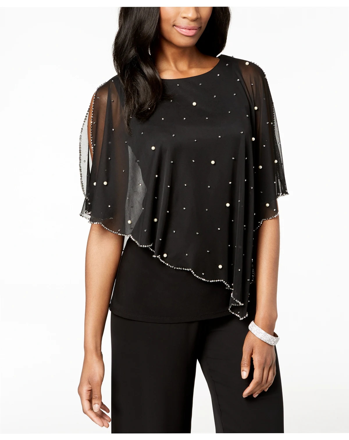 Embellished Asymmetrical Overlay Top