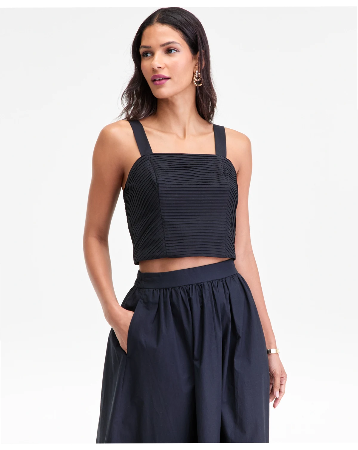 Women's Cropped Pintuck-Pleat Tank Top, Macy's Exclusive