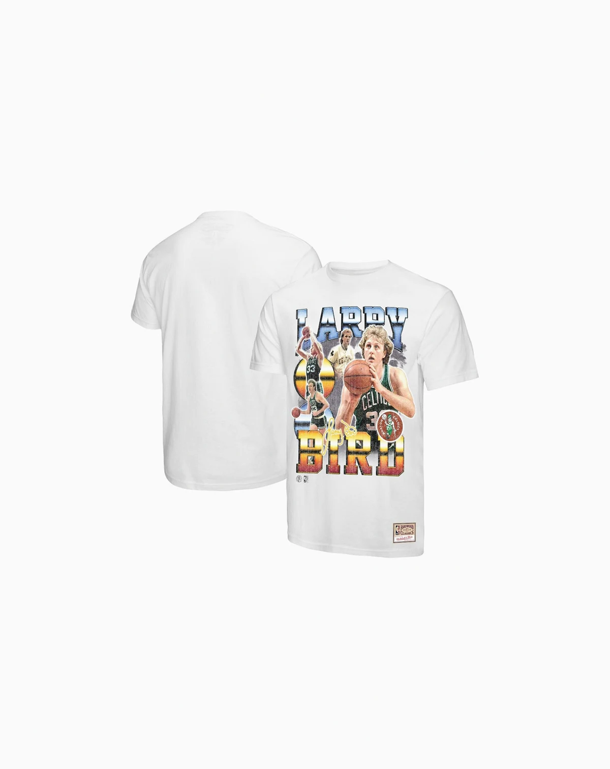 Men's Larry Bird White Boston Celtics Commemorative Collage T-Shirt