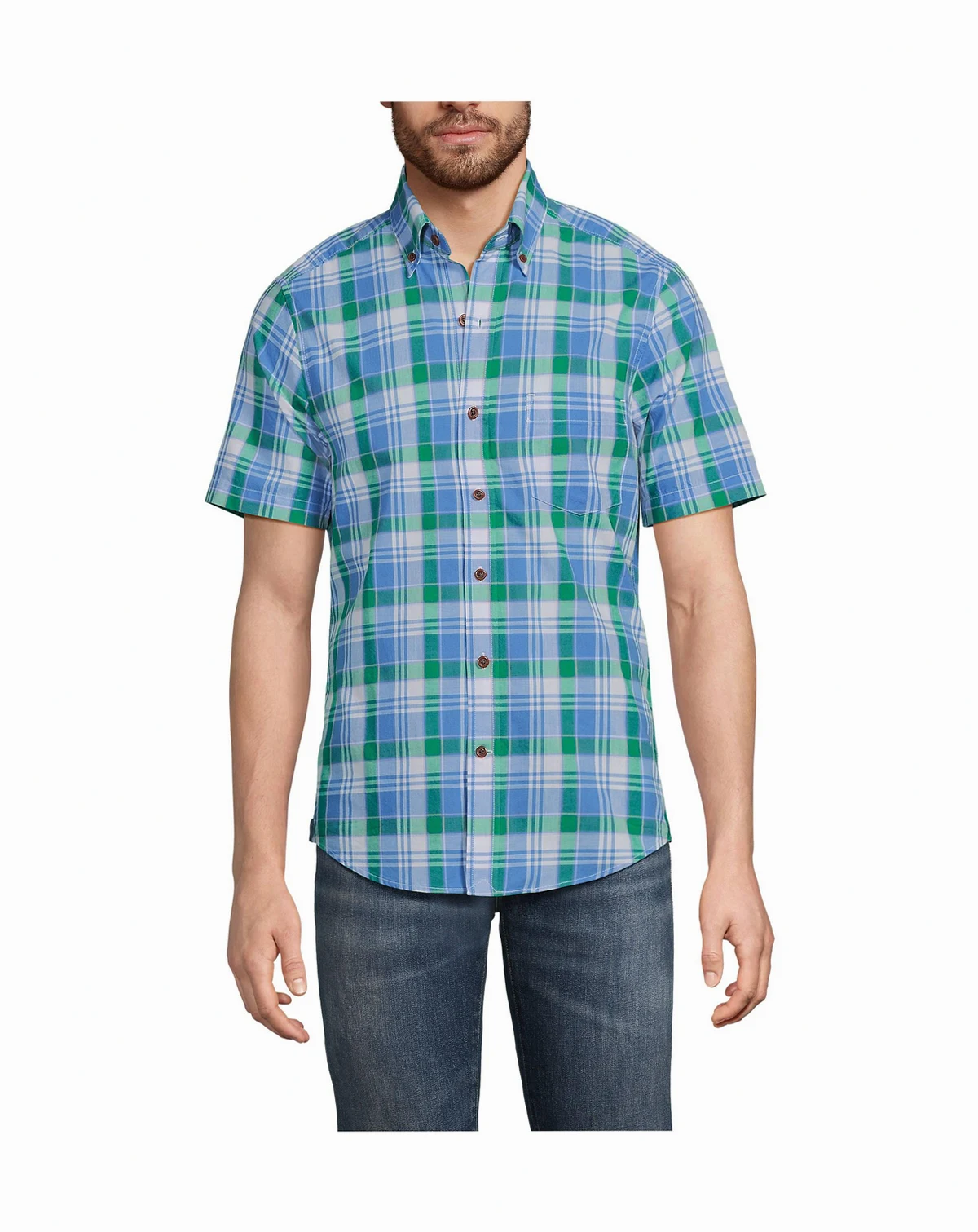 Men's Traditional Fit Short Sleeve Madras Shirt