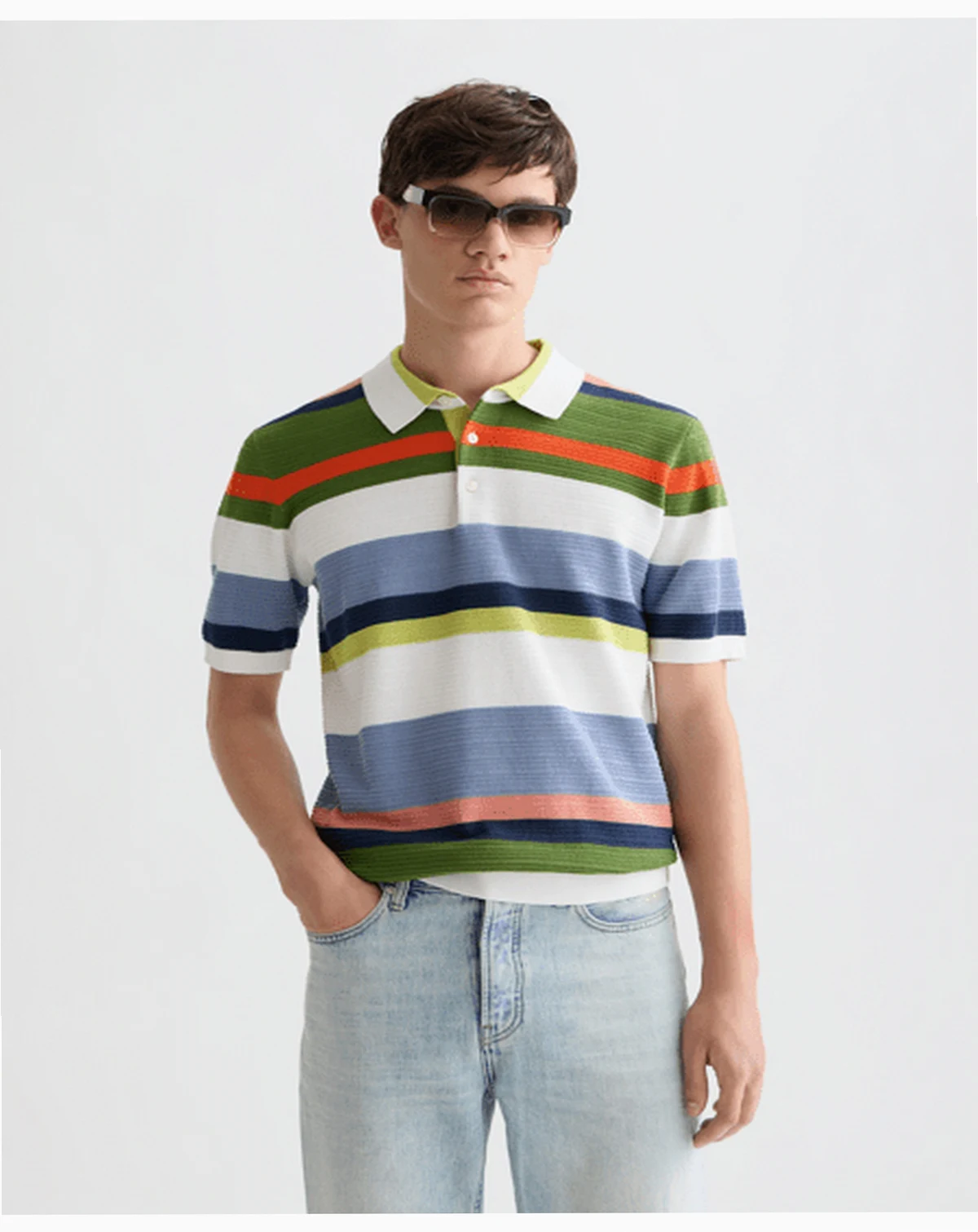 Men's Striped Knitted Polo Shirt
