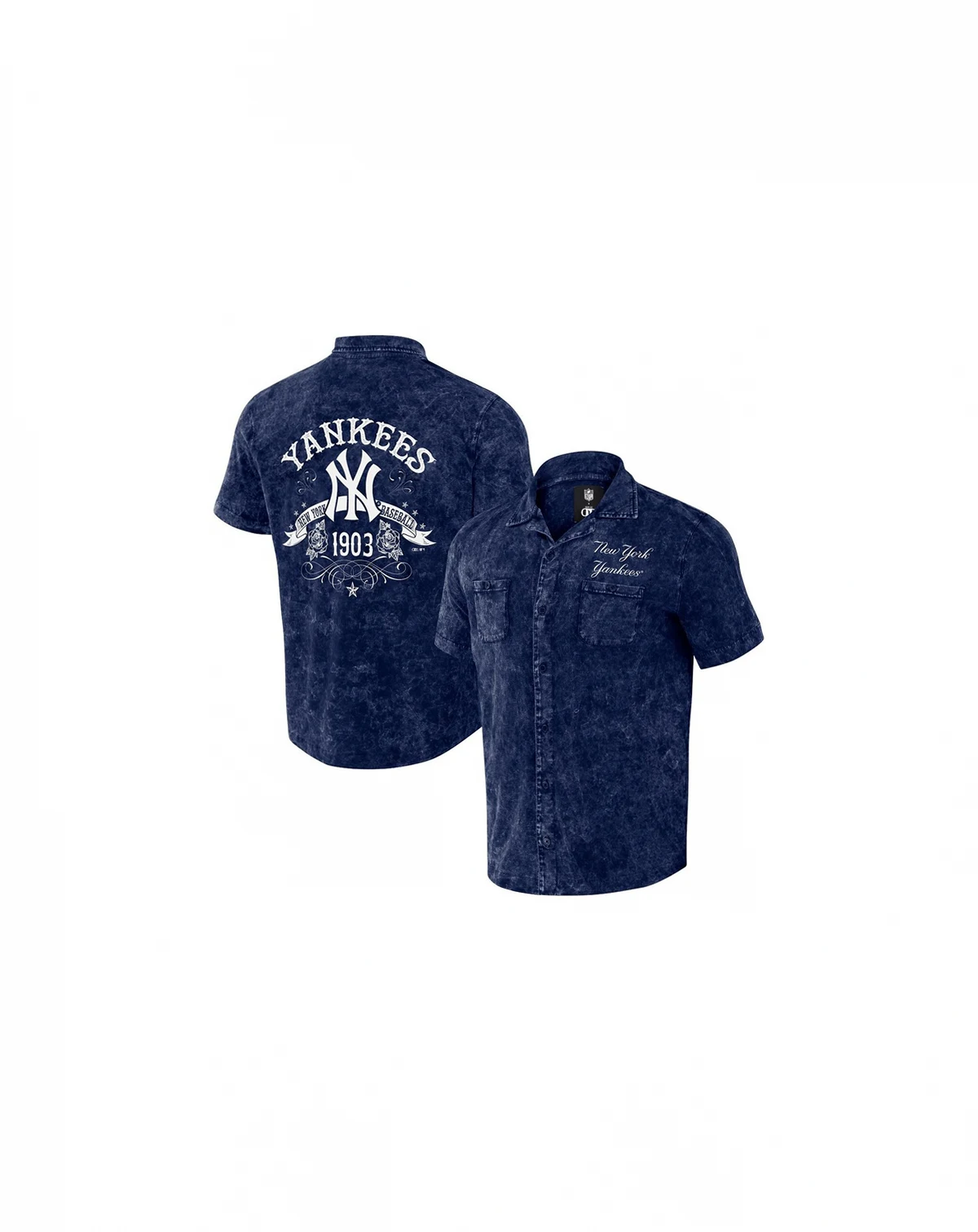 Men's Darius Rucker Collection by Navy Distressed New York Yankees Denim Team Color Button-Up Shirt