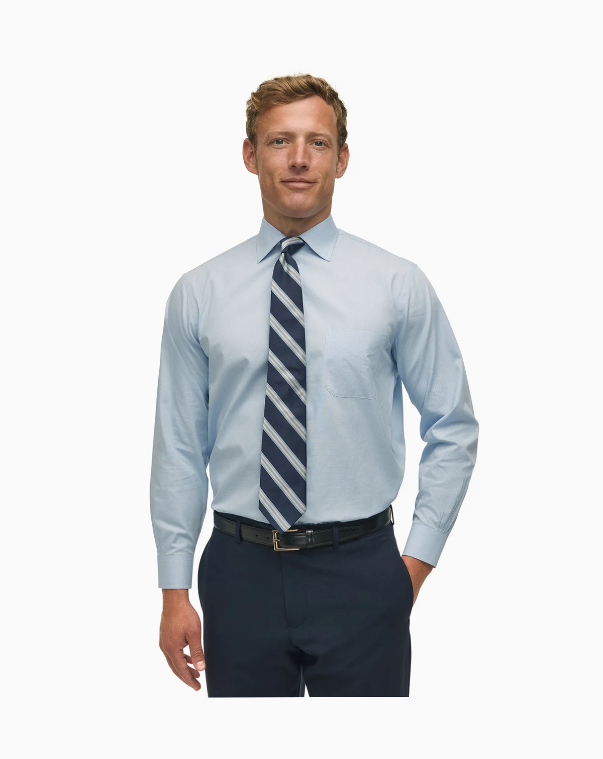 Men's Regular Fit Non-Iron Spread Collar Micro-Houndstooth Pinpoint Dress Shirt