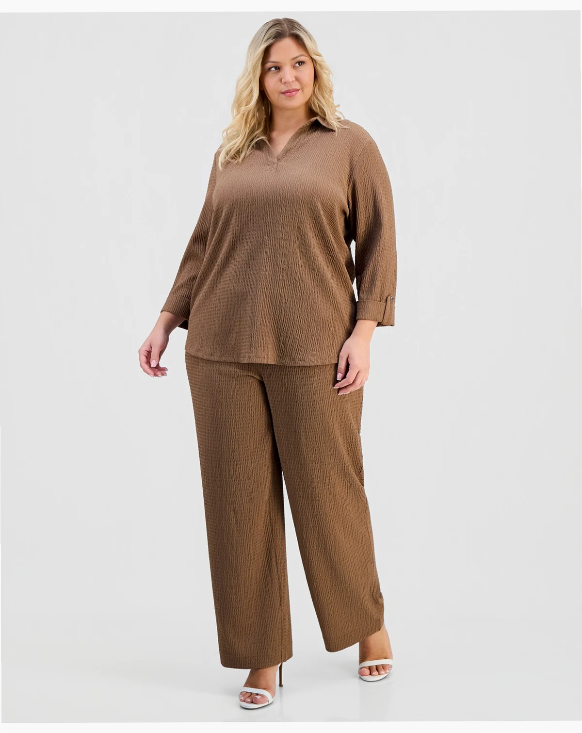 Plus Size Textured Wide Leg Pants