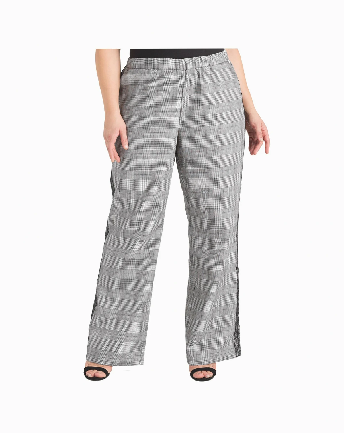 Plus Size Women's Tuxedo Plaid Wide Leg Suit Pants